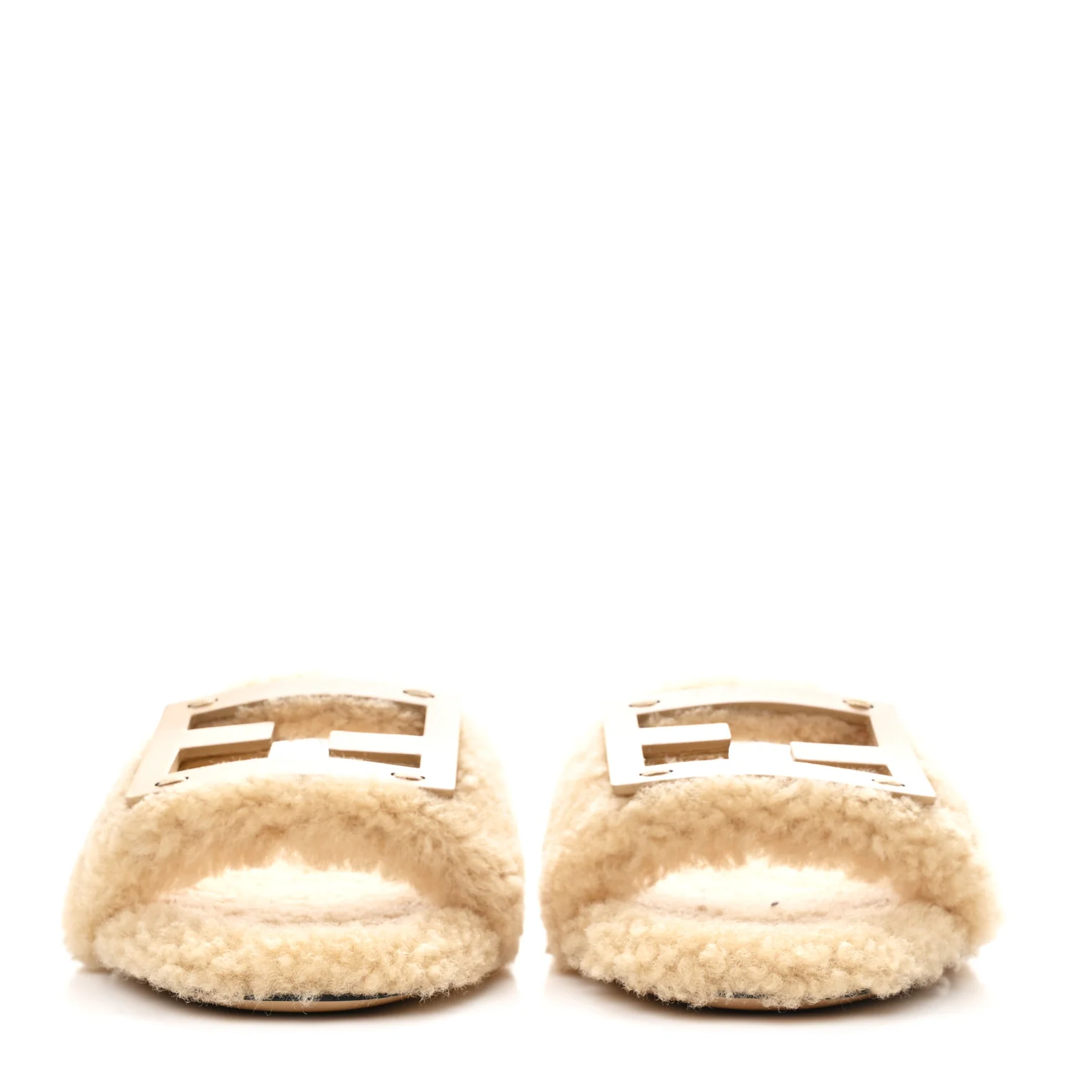 Shearling FF Baguette Slide Sandals 37 Beige Naturale - Top Club