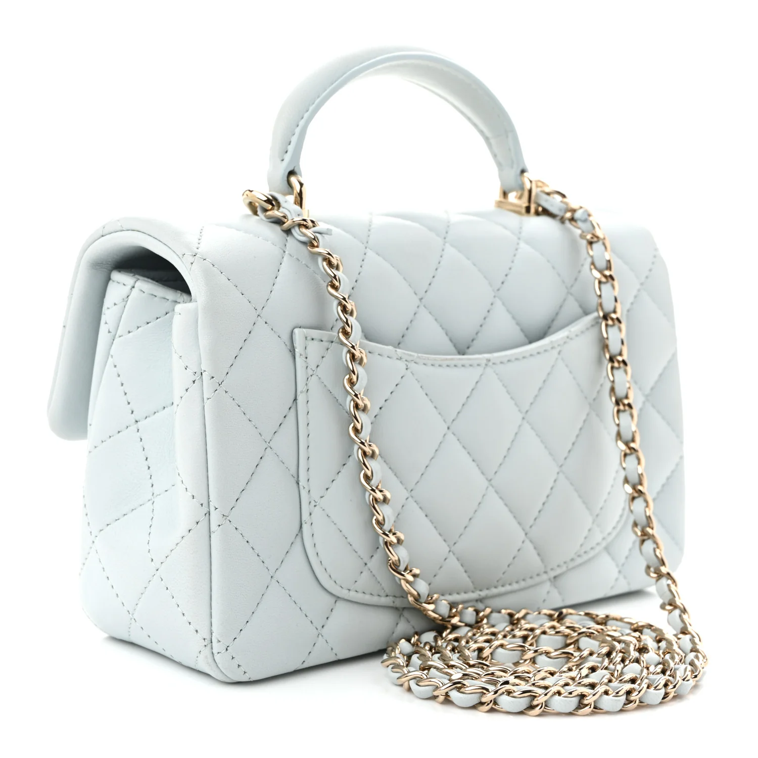 Lambskin Quilted Mini Top Handle Rectangular Flap Light Blue - Top Club