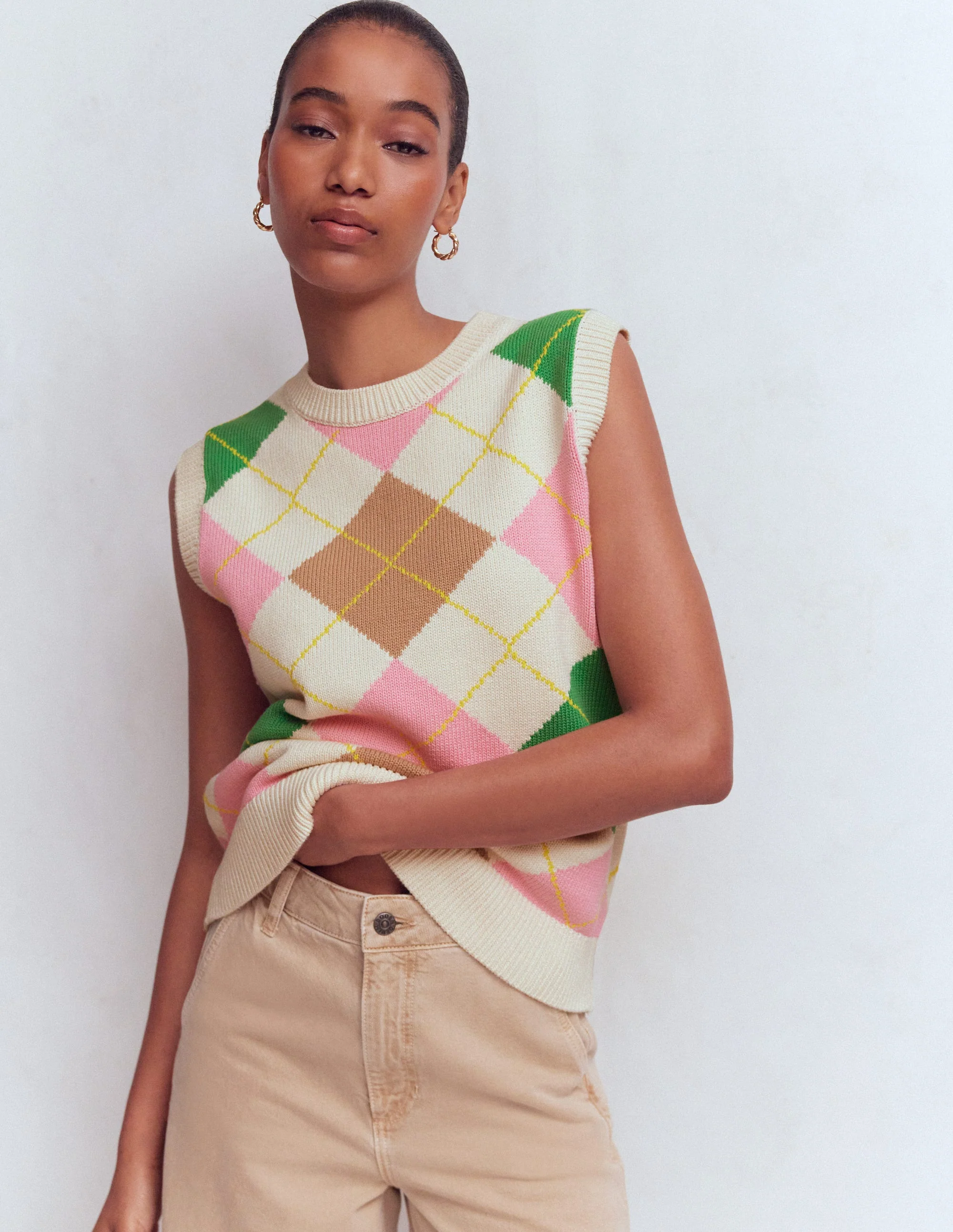 Lucy Baumwoll-Oberteil-Grün, Rosa Argyle