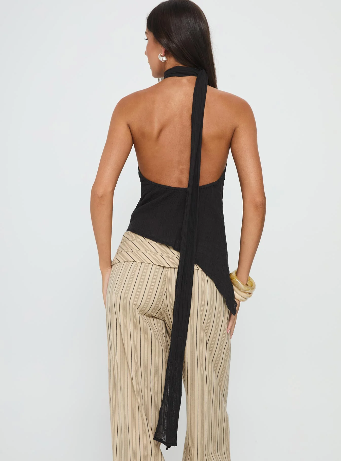 Yaleina One Shoulder Tie Scarf Top Black