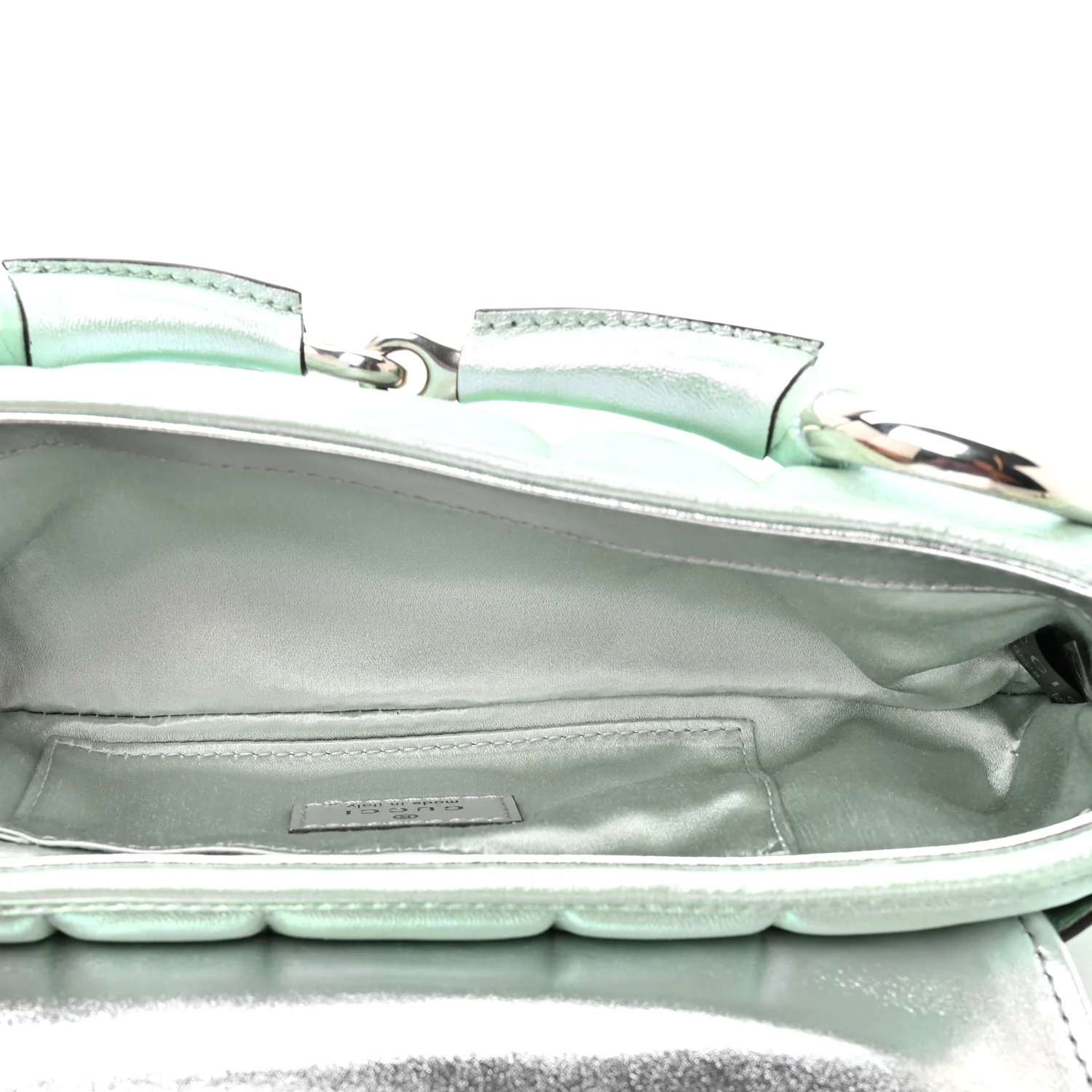 Iridescent Nappa Vertical Matelasse Small Maxi Horsebit Chain Shoulder Bag Iridescent Salvy Green - Top Club