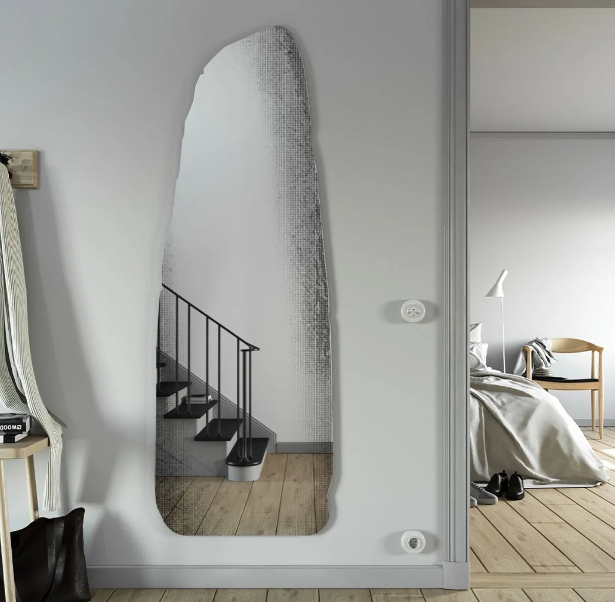 Designer mirror black 64 x H. 175 cm - wall mirror in 3-D rock look - cloakroom mirror - living room mirror - luxury collection
