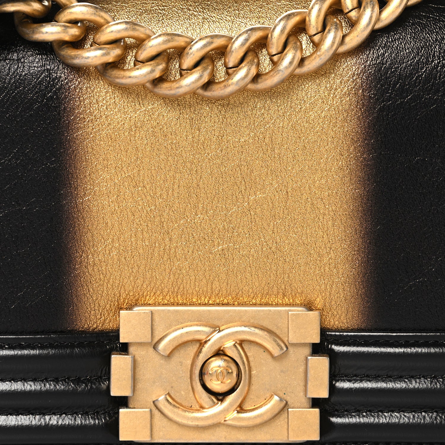 Metallic Glazed Calfskin Small Boy Flap Black Gold - Top Club