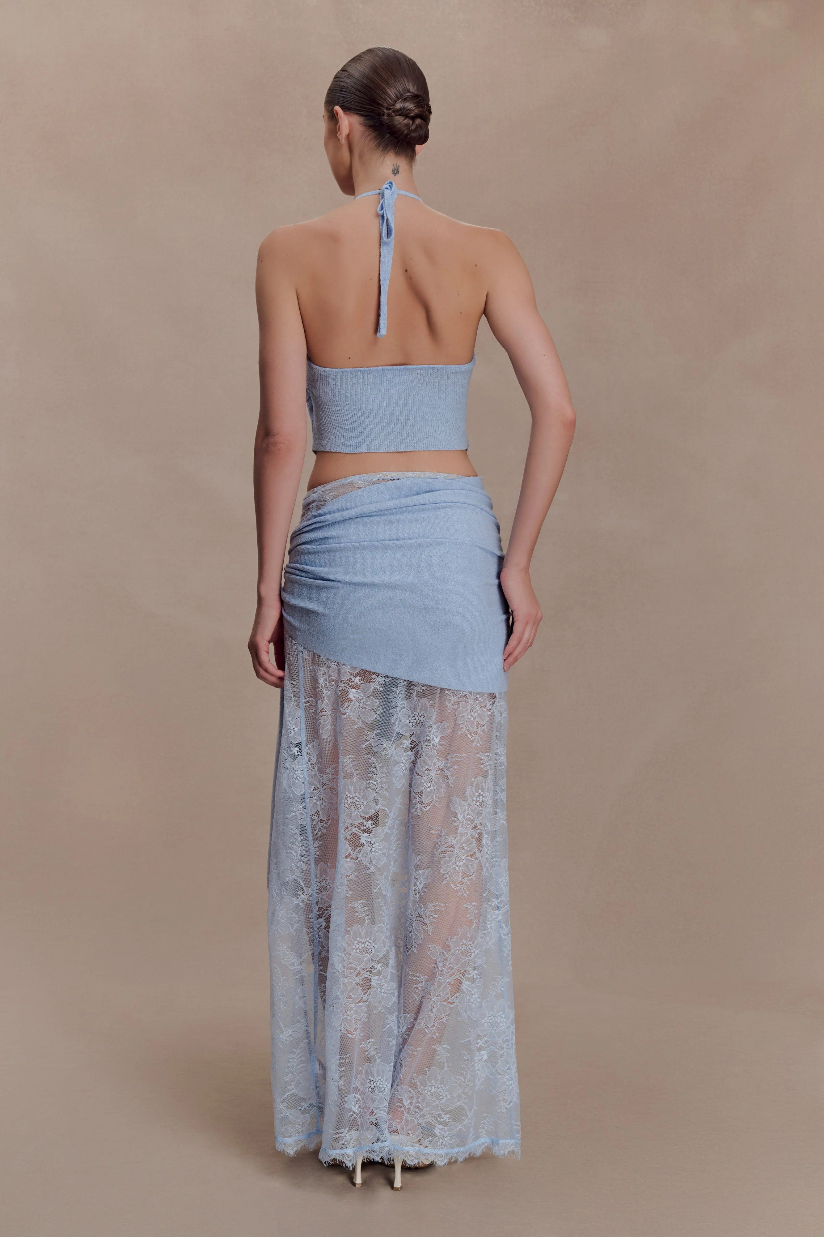Lucy Lace And Knit Skirt - Cornflower Blue