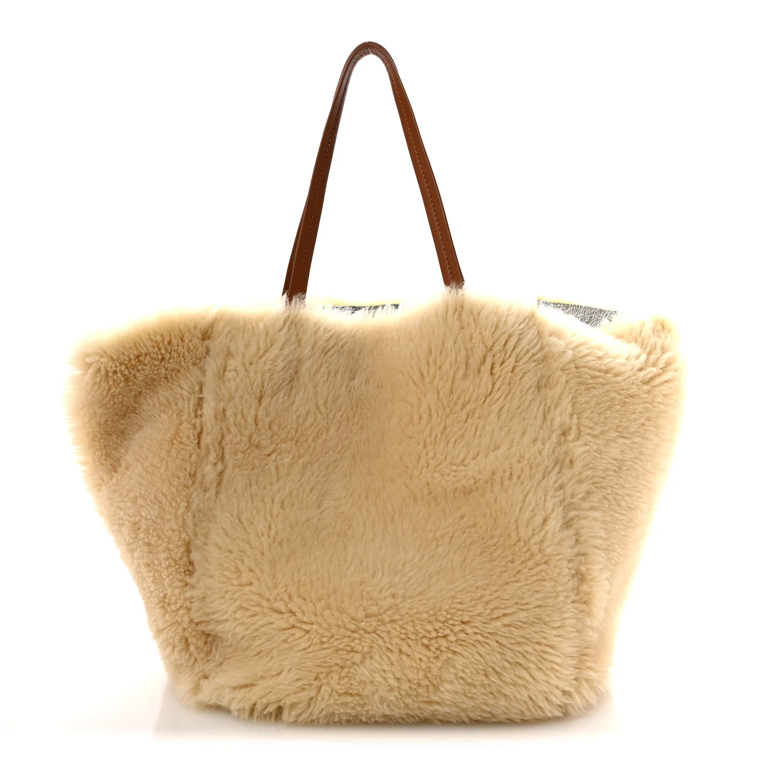 Metallic Lambskin Shearling Medium Phantom Cabas Reversible Tote Natural Silver - Top Club
