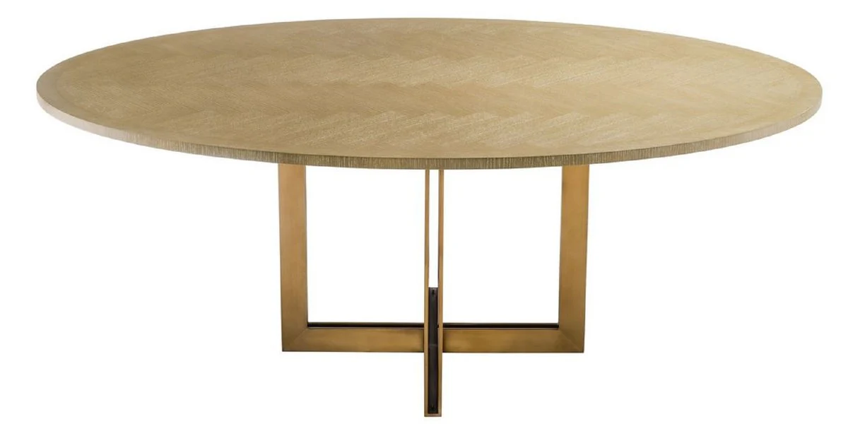 Luxury dining table natural colors / brass 200 x 120 x H. 76 cm - Oval kitchen table - Luxury dining room furniture