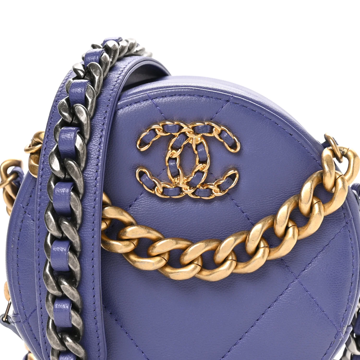 Lambskin Quilted Chanel 19 Round Clutch With Chain Purple - Top Club
