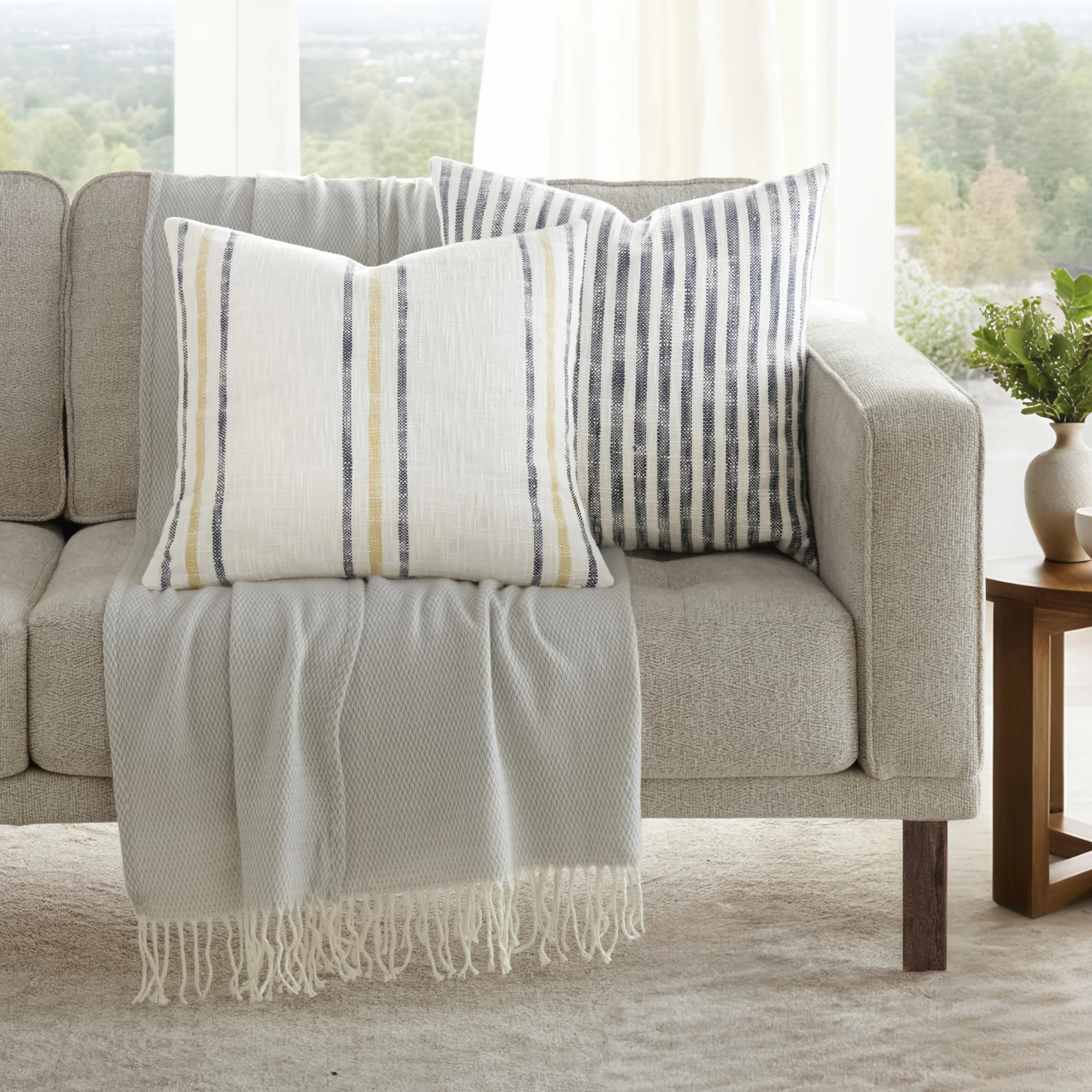 2-Pack Yarn-Dyed Bengal Stripe / Yarn-Dyed Framed Stripe Décor Throw Pillows
