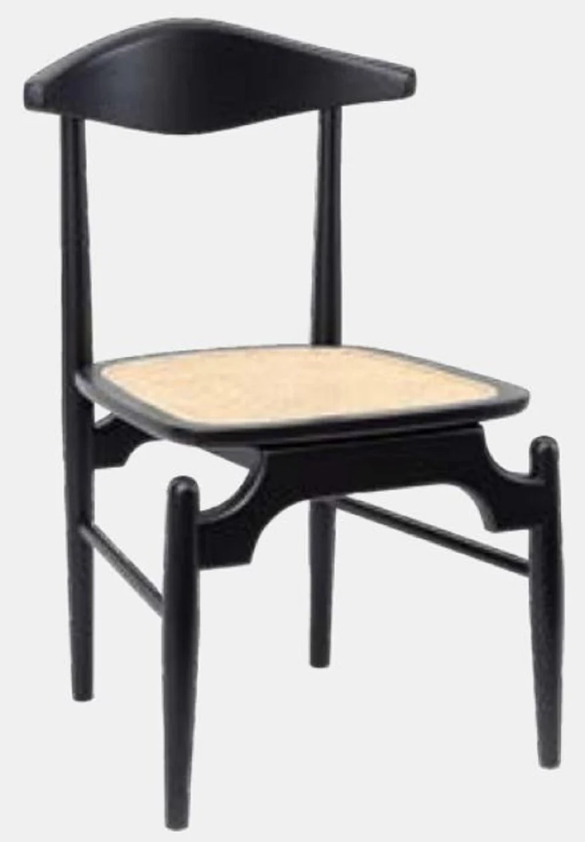 Luxury dining room chair set of 6 black / natural colors 53 x 54 x H. 85 cm - Luxury solid wood kitchen chairs with rattan seat - Dining room furniture - Kitchen furniture - Luxury furniture