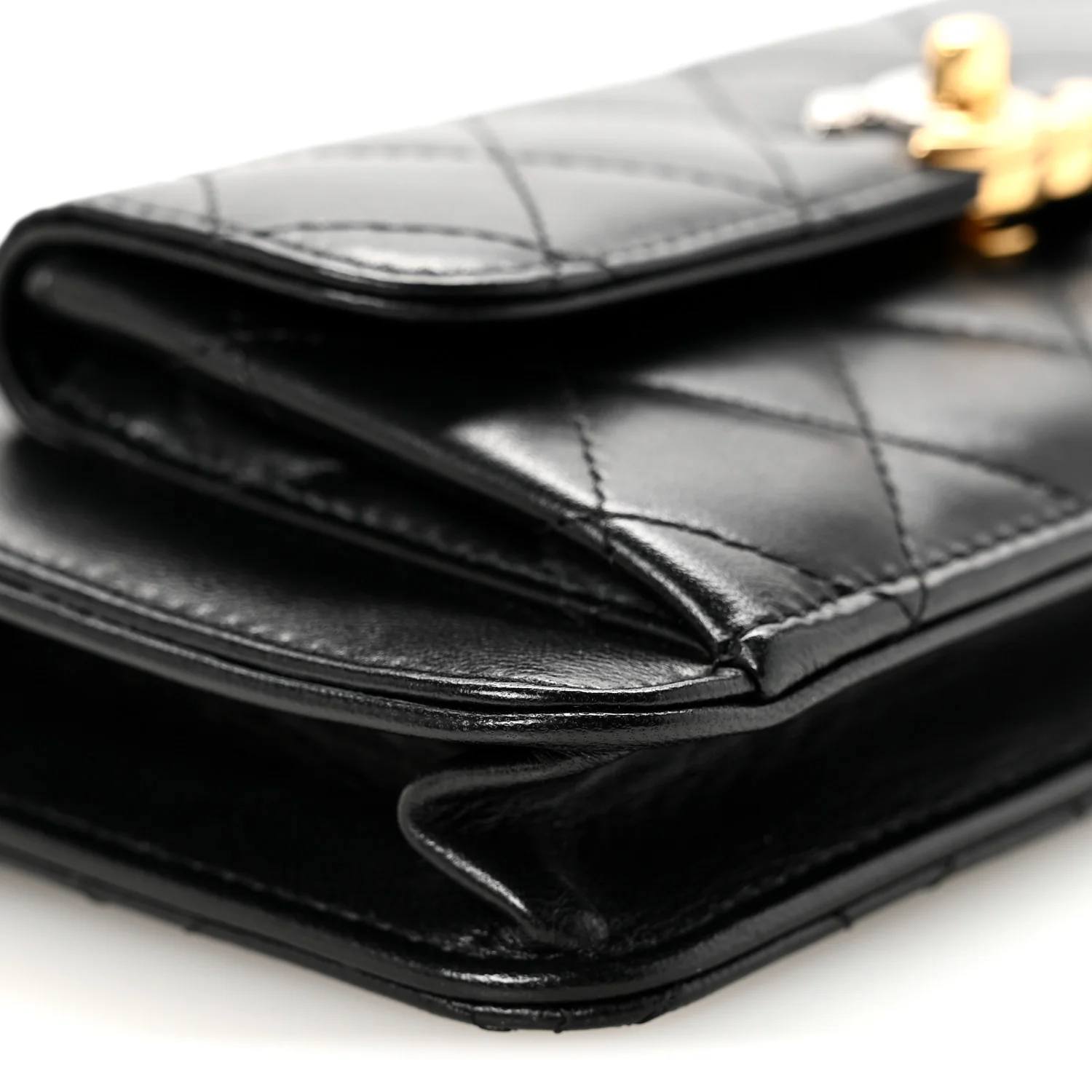 Lambskin Quilted Front Pocket Clutch With Chain Black - Top Club