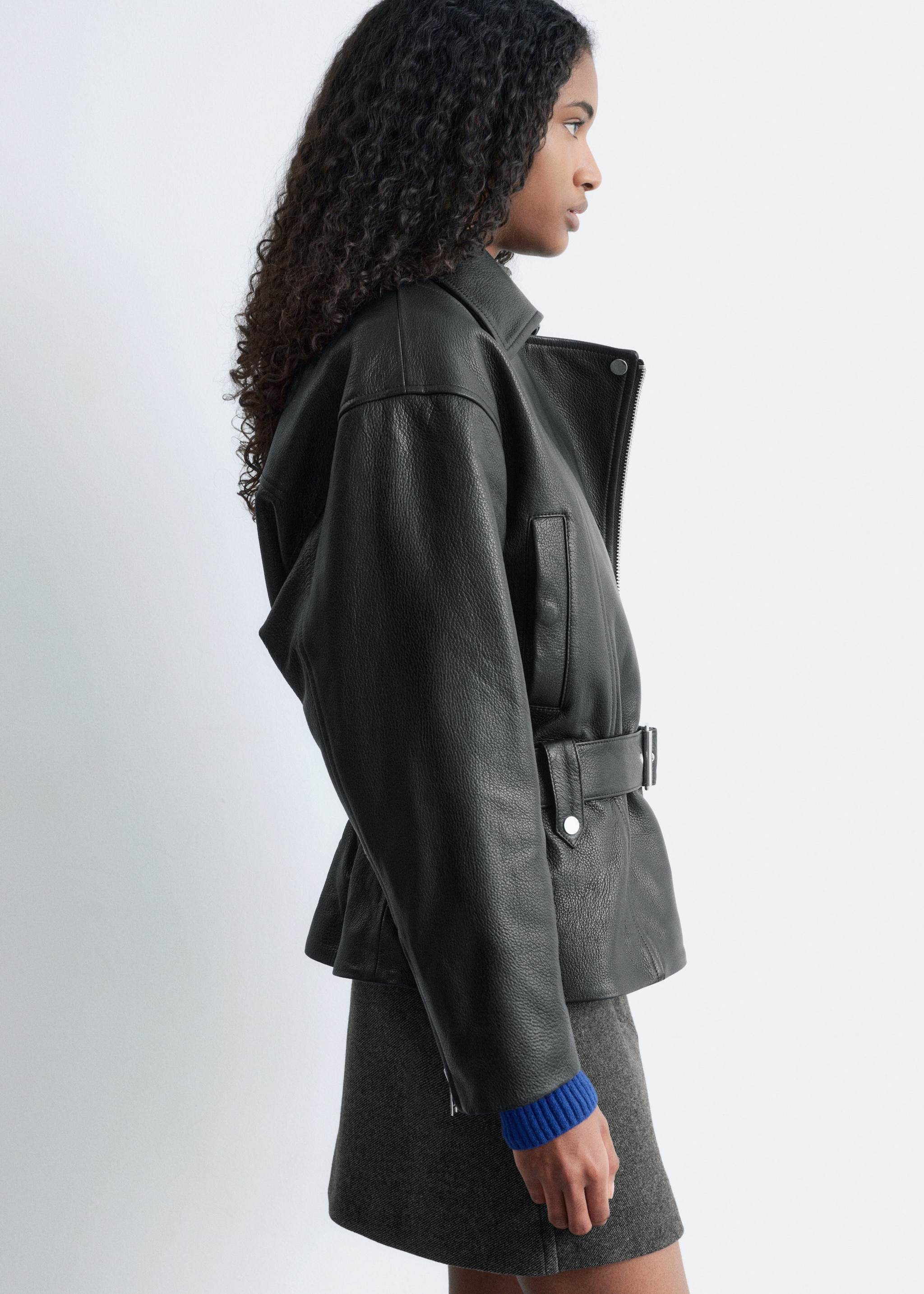 & Other Stories BELTED LEATHER BIKER JACKET