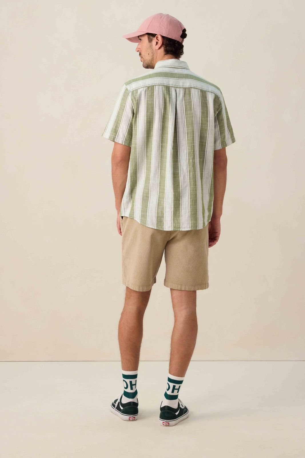 Groen gestreept overhemd met korte mouwen