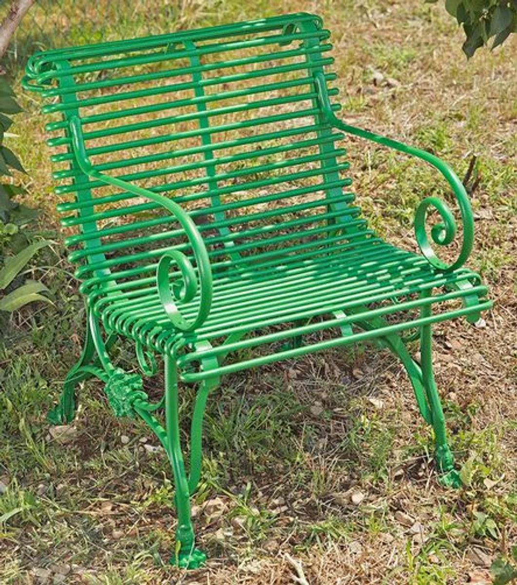 Art Nouveau garden chair green 65 x 60 cm - handmade wrought iron chair with armrests - nostalgic garden furniture