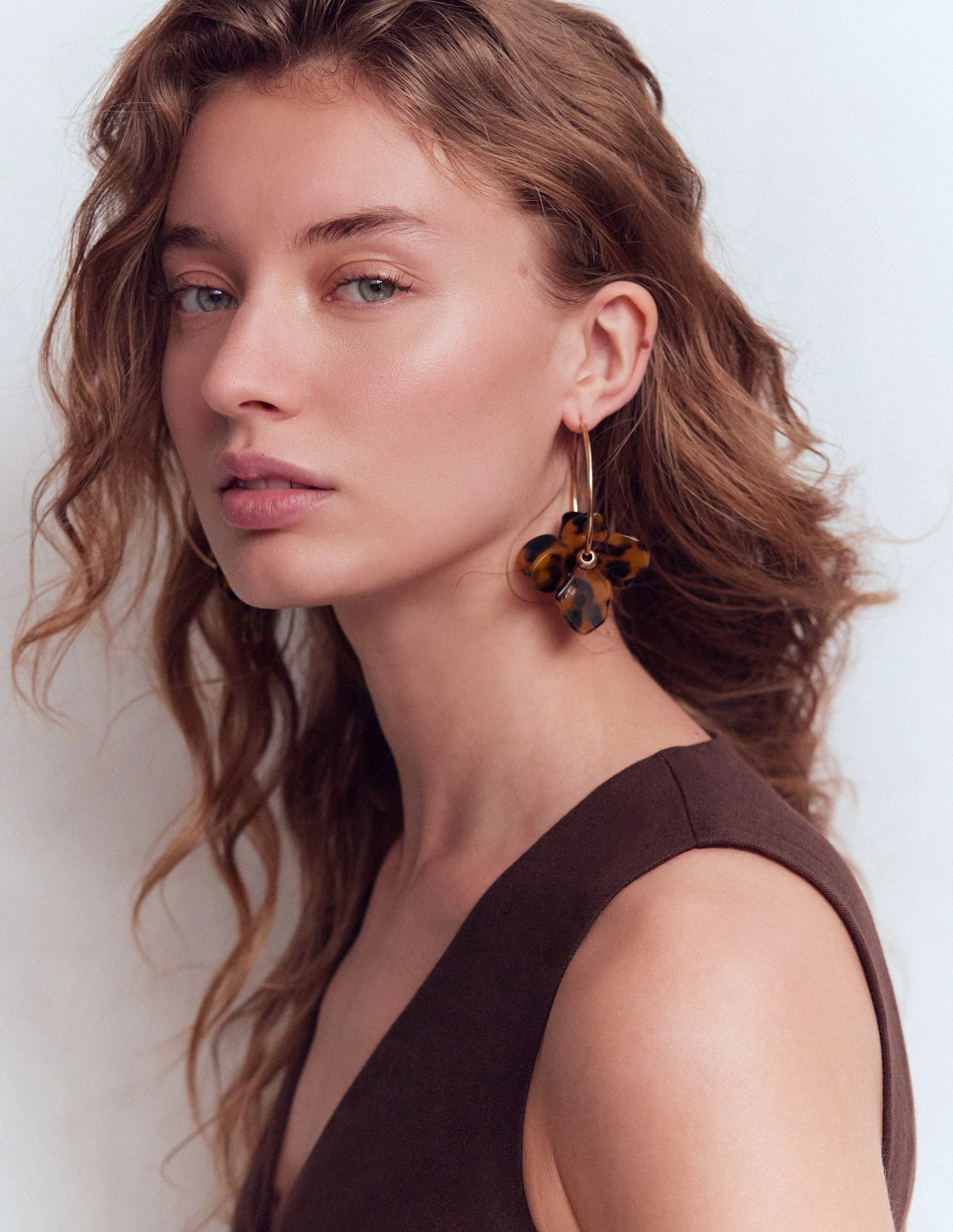 Creolen mit Kunstharzblumen-Braun Schildpatt