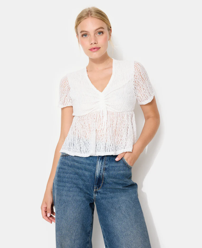 Pimkie Top en dentelle avec col V et lien coulissé