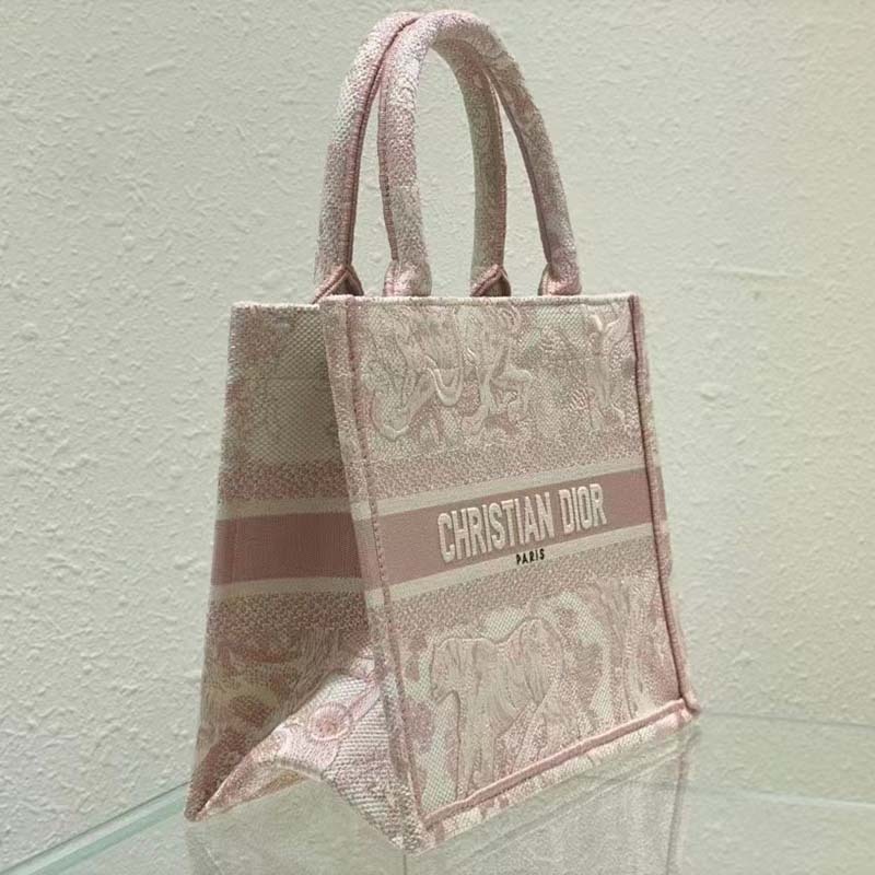 CD Unisex CD Small Book Tote Fluorescent Pink Toile De Jouy Transparent Canvas - Top Club