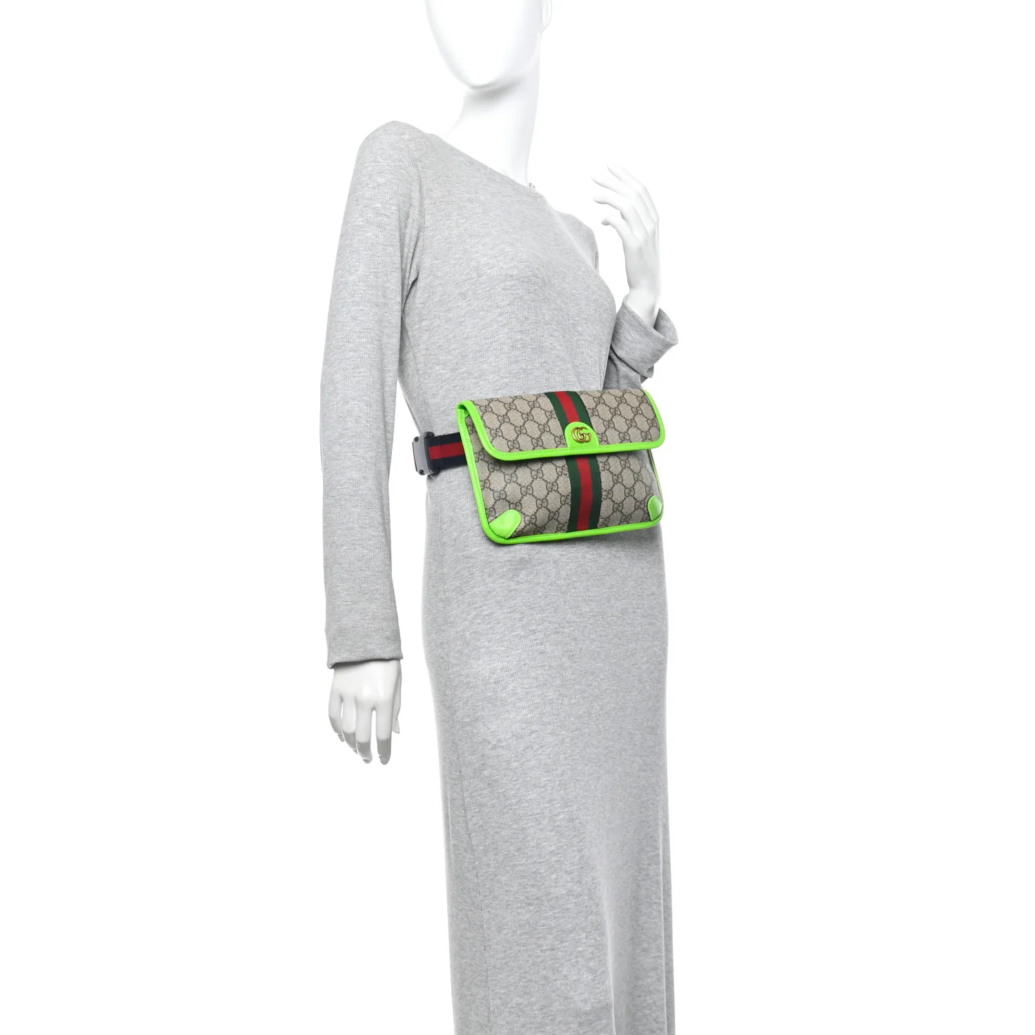 GG Supreme Monogram Web Small Ophidia Belt Bag Beige Ebony Electric Green - Top Club