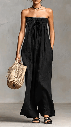 Women's Solid Color Strapless Casual Loose Cotton And Linen Jumpsuit - Nordfashionstorm - Women's Clothing, Fashion for You - Nordfashionstorm.com