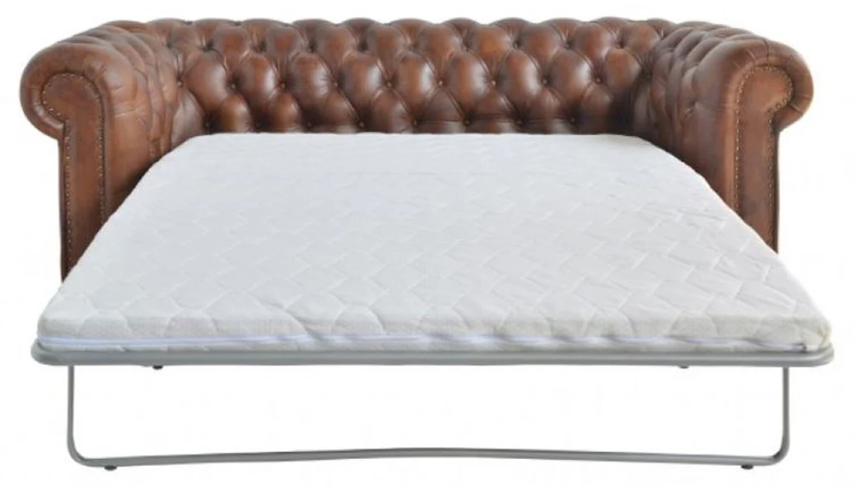 Luxury Chesterfield leather sofa bed brown 240 x 102-220 x H. 76 cm - Real leather living room sofa - Real leather living room furniture - Luxury leather furniture