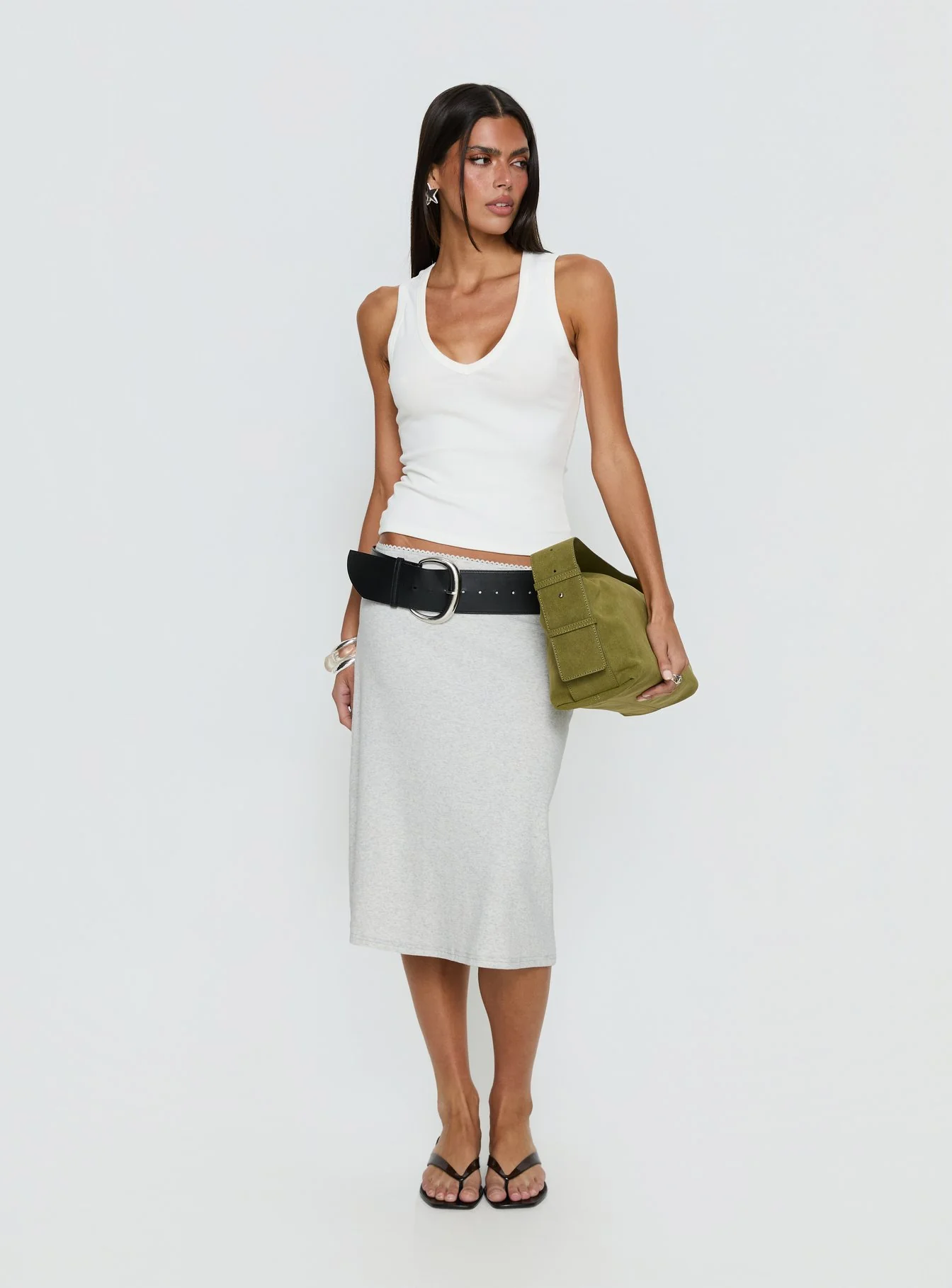 Baseline Rib Midi Skirt Grey Marle