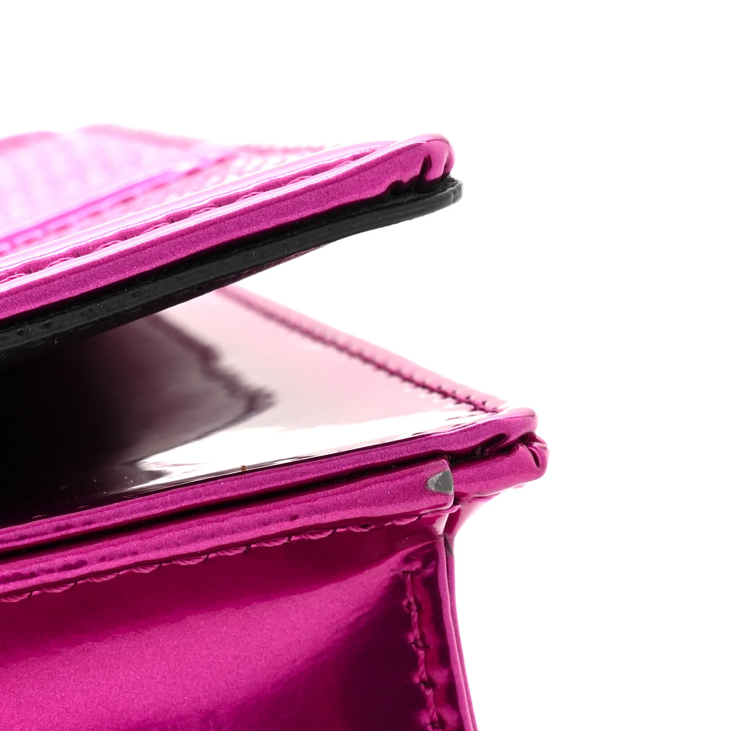 Metallic Patent Micro-Cannage Diorama Wallet on Chain Pouch Pink - Top Club