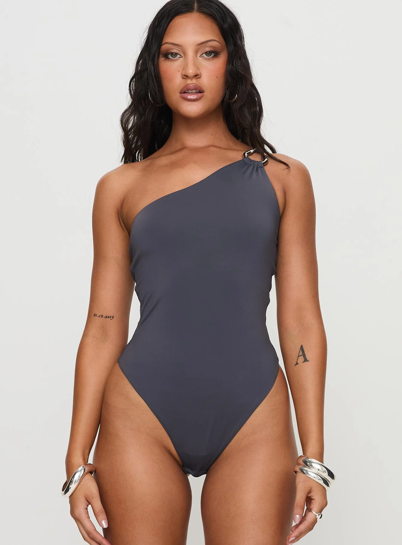 Talija One Shoulder Bodysuit Slate