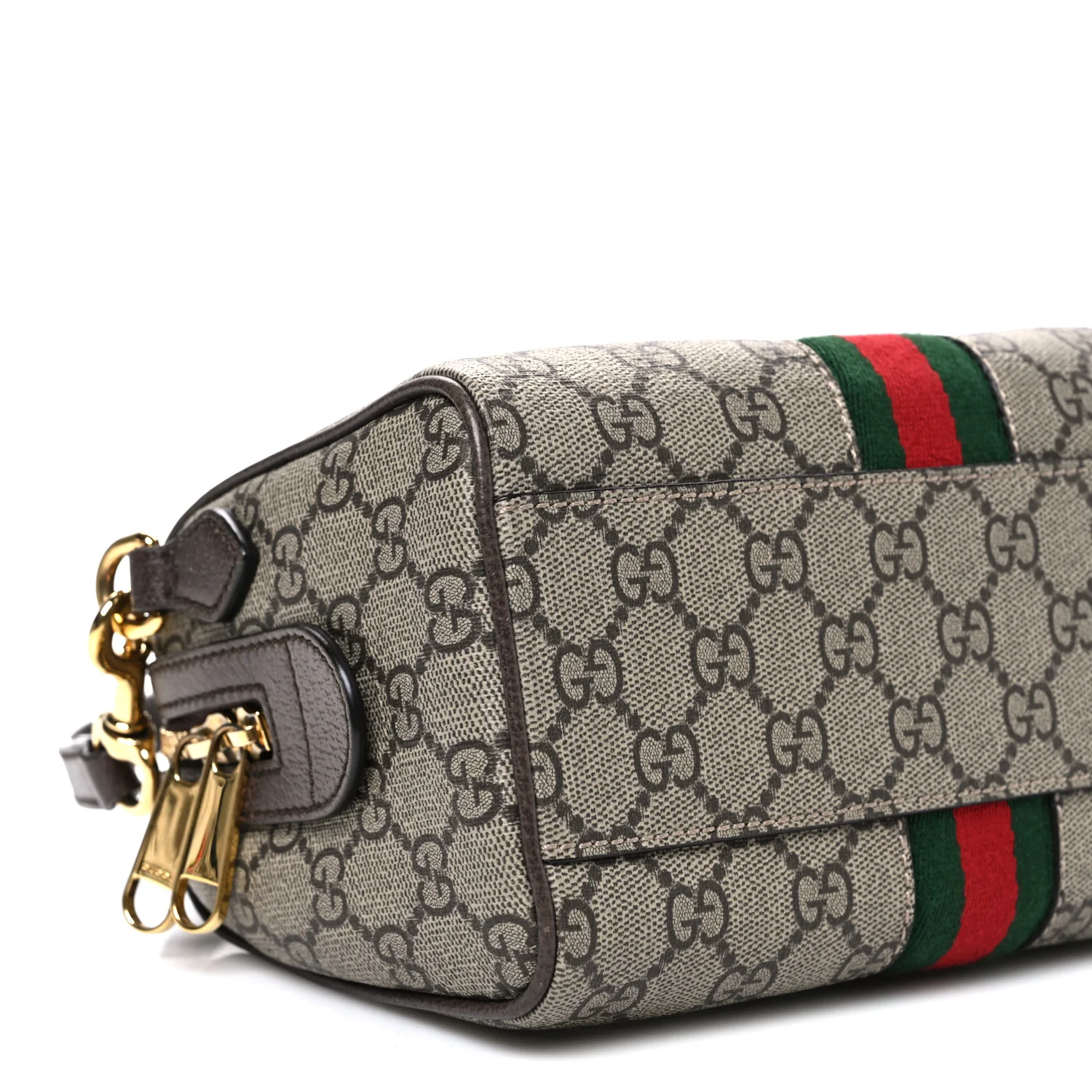 GG Supreme Monogram Textured Dollar Calfskin Web Mini Ophidia Top Handle Bag Beige Ebony New Acero - Top Club