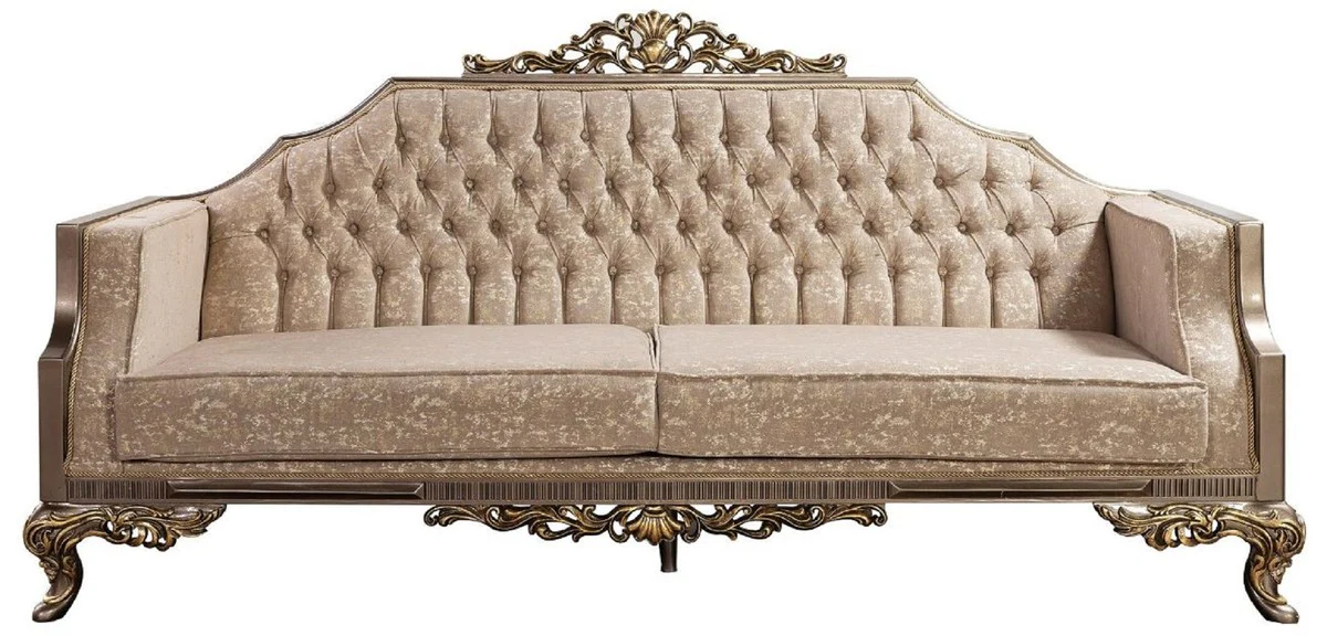 Luxury Baroque Sofa Gray / Beige / Silver / Gold - Magnificent Living Room Sofa with Pattern - Baroque Living Room Furniture - Noble & Magnificent