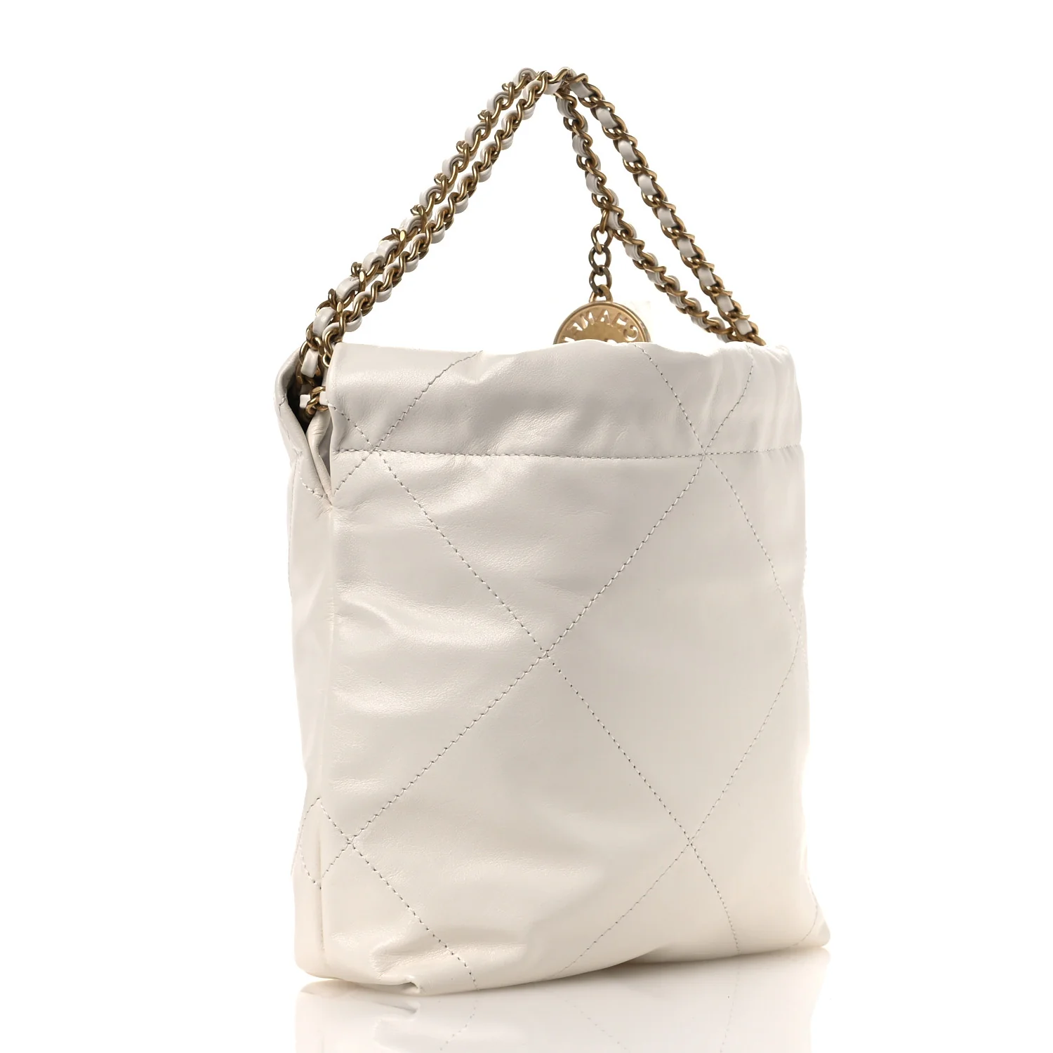 Shiny Calfskin Quilted Mini Chanel 22 White - Top Club