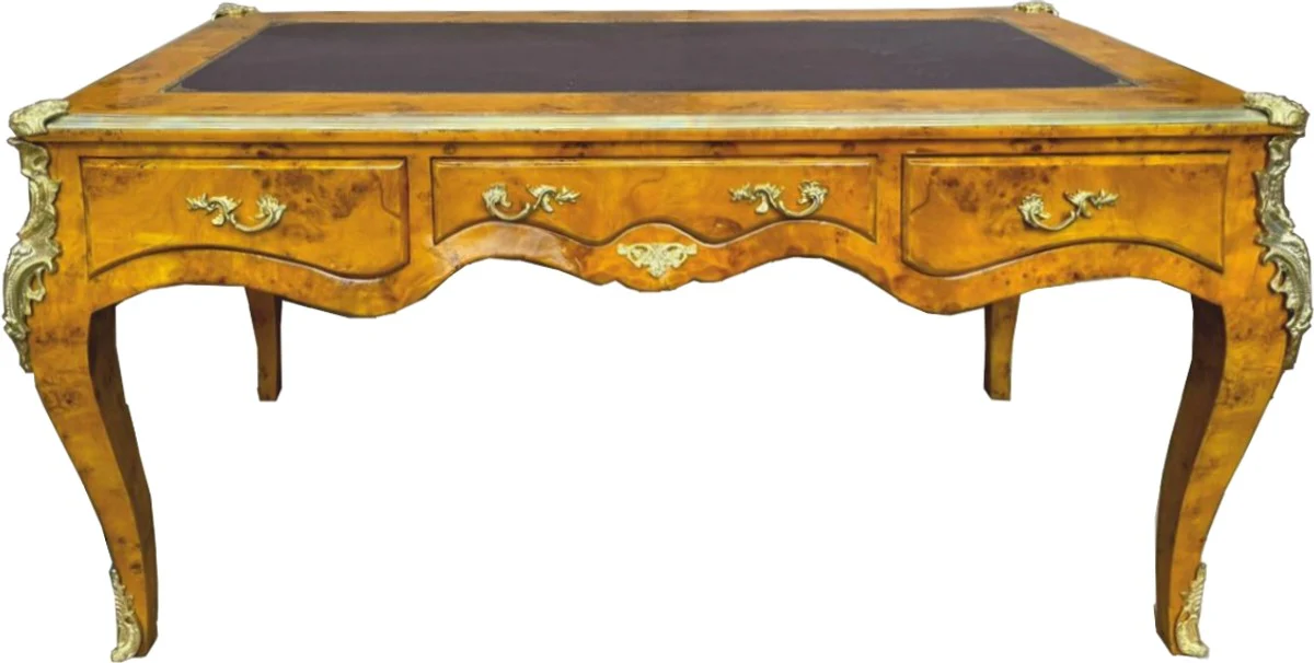 Baroque desk bird's eye maple / gold 160 cm - Baroque office furniture