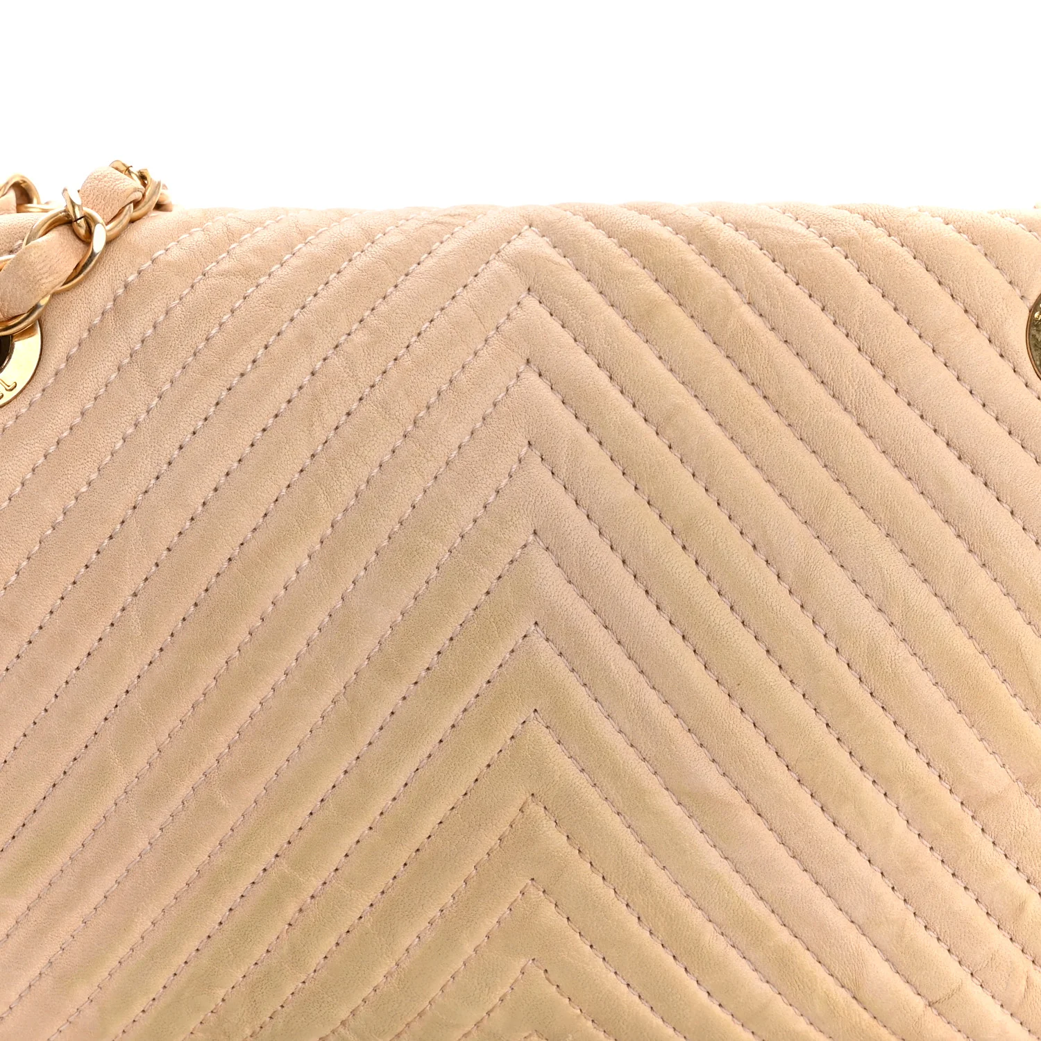 Calfskin Chevron Small Surpique Flap Beige - Top Club