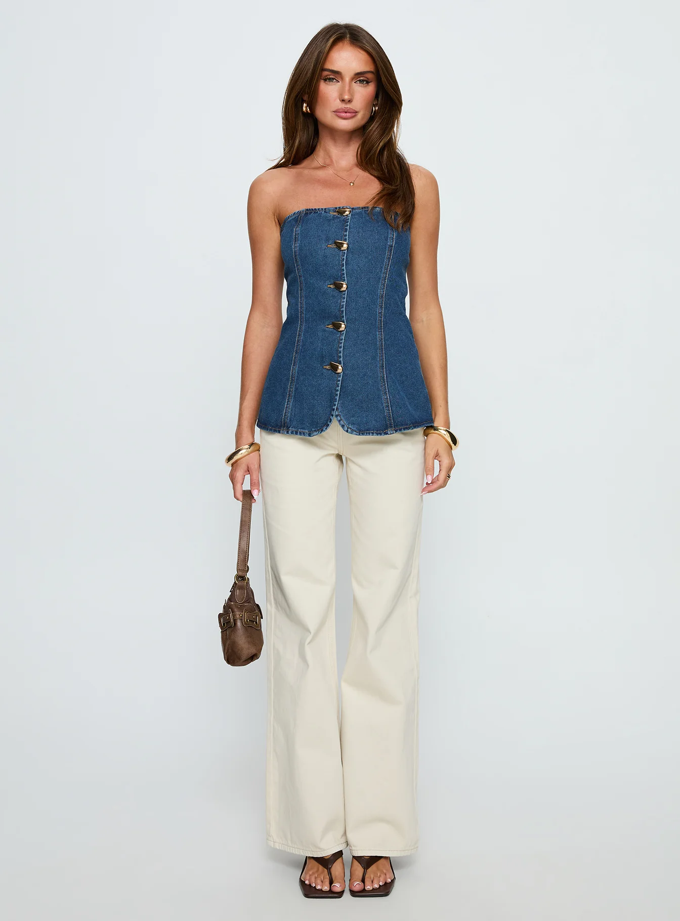 Deann Denim Strapless Top Mid Blue Wash