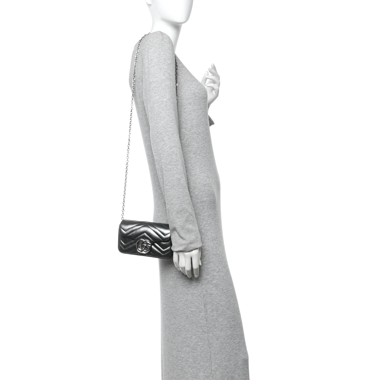 Metallic Lambskin Matelasse Mini GG Marmont Shoulder Bag Piombo