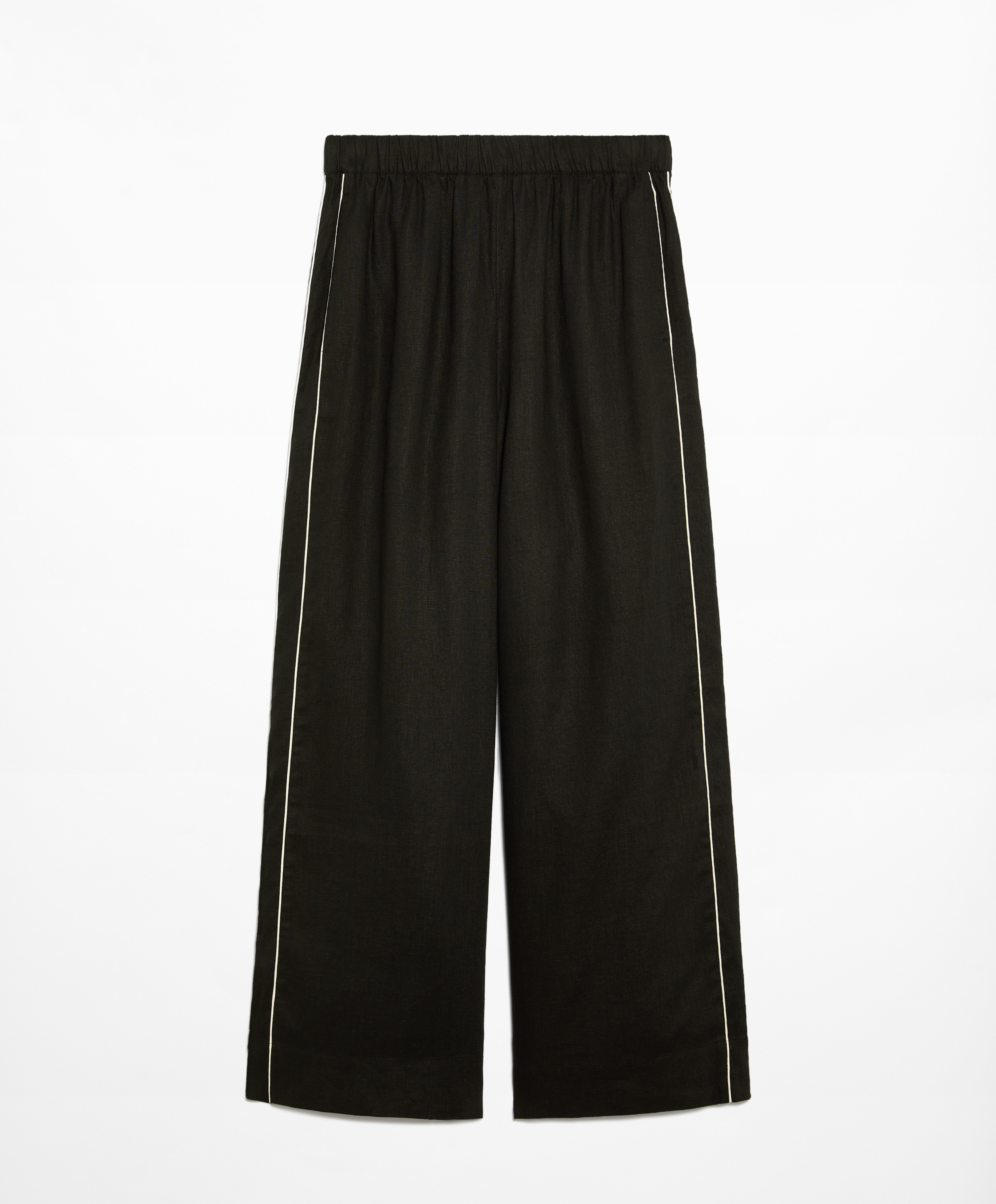 OYSHO 100% linen wide straight-leg trousers with piping