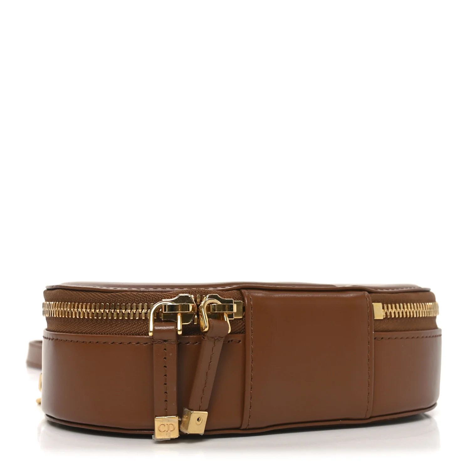 Calfskin CD Signature Oval Crossbody Camera Bag Brown - Top Club