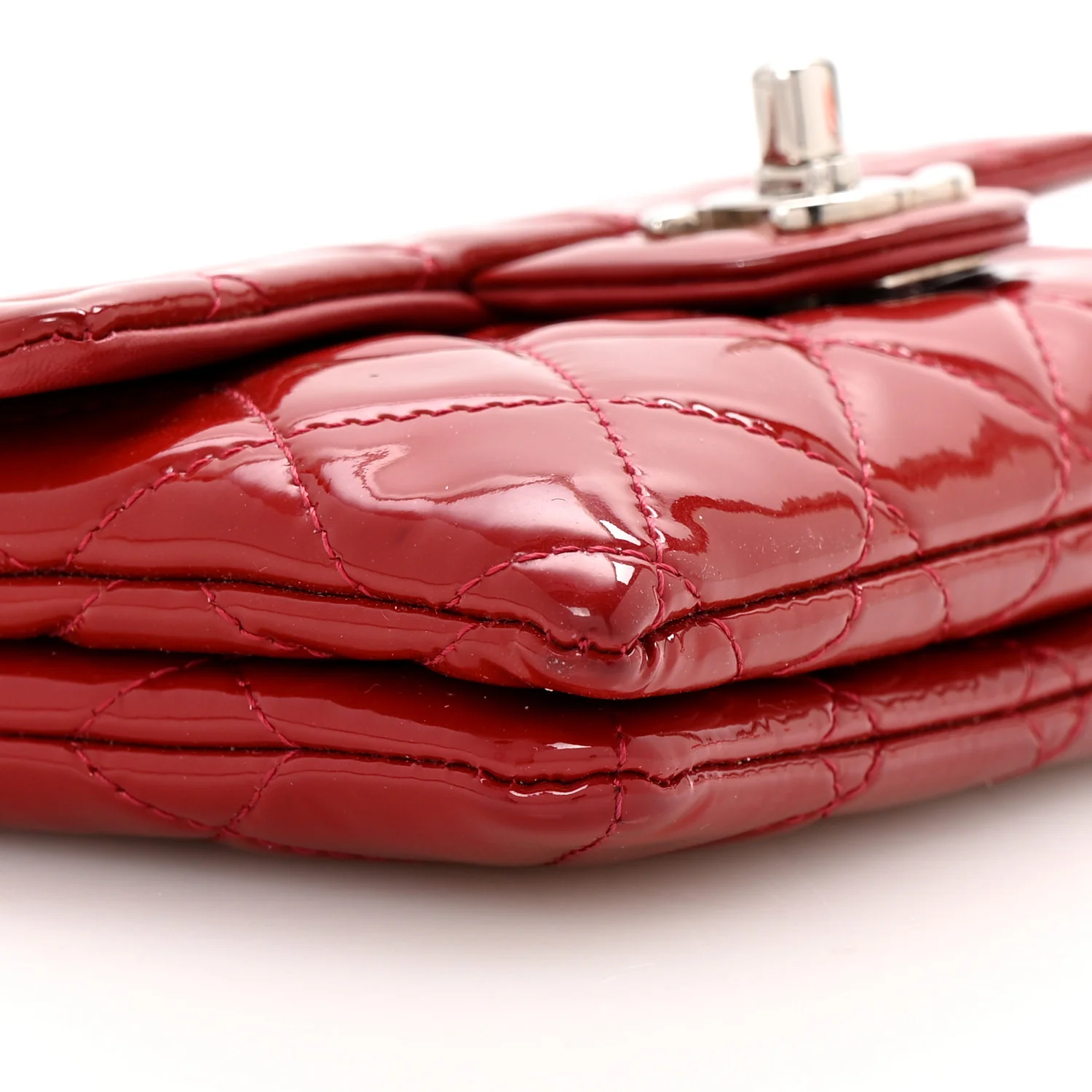 Patent Quilted Mini Flap Clutch With Chain  Red - Top Club