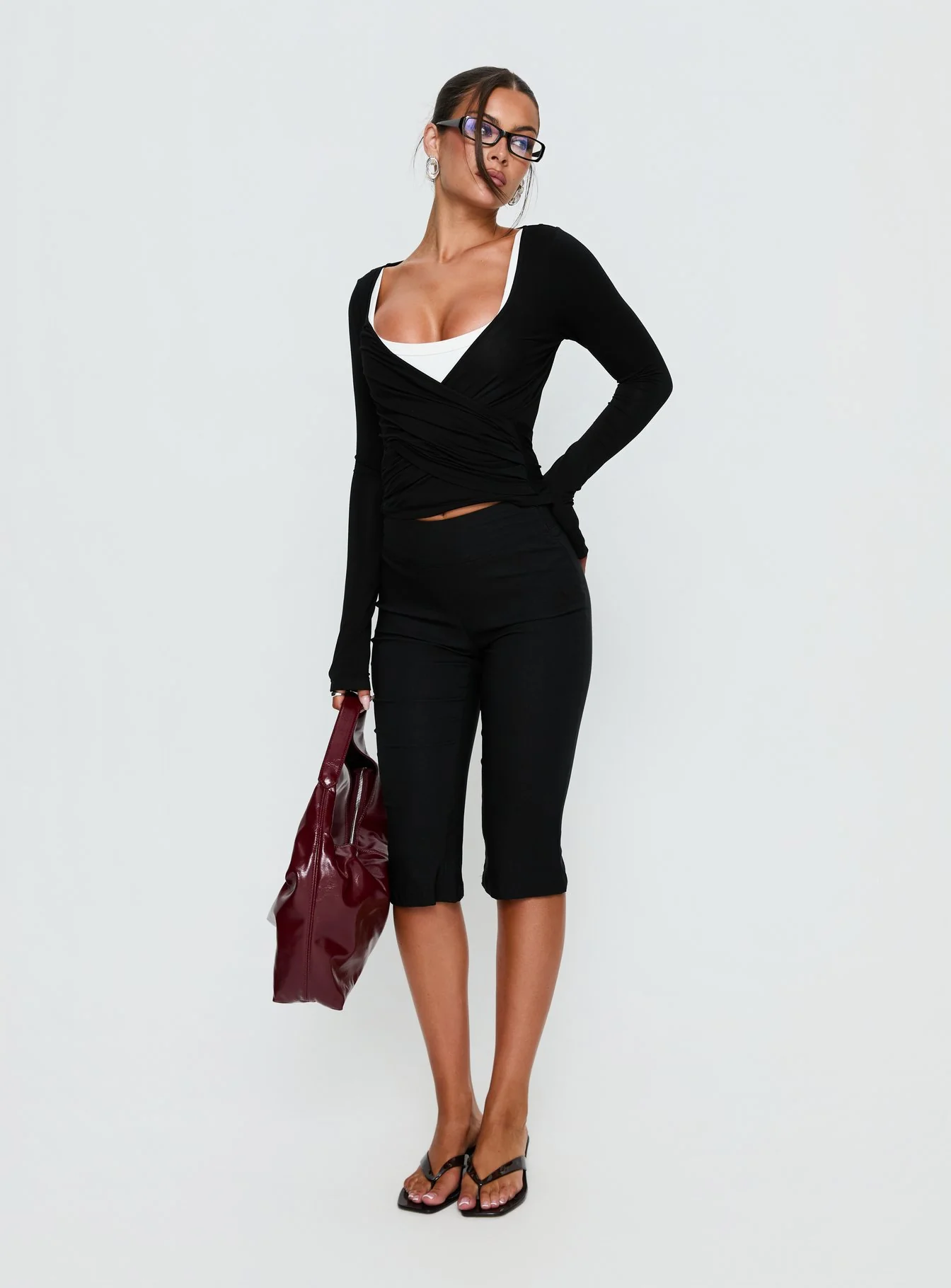 Sylka Long Sleeve Jersey Wrap Top Black