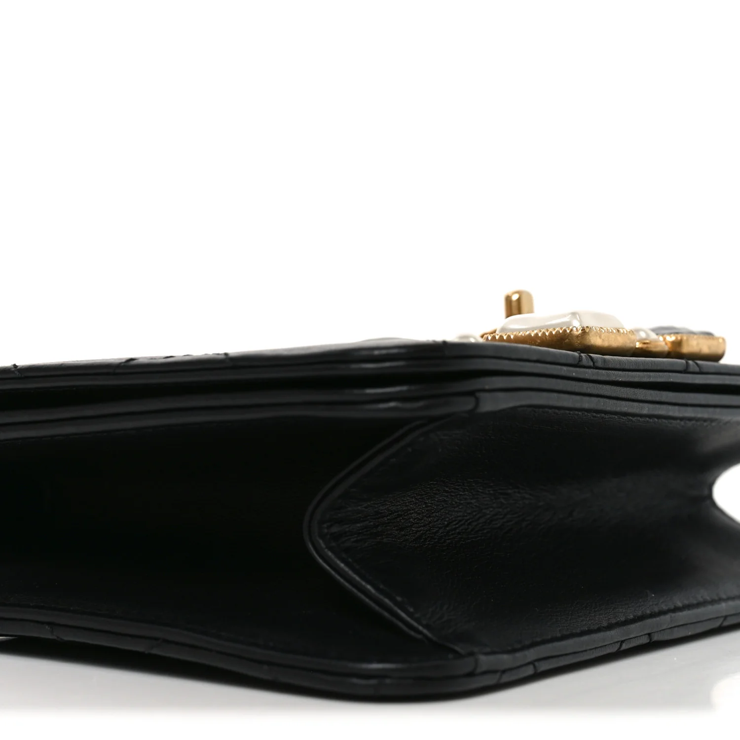 Calfskin Quilted Crystal Pearl Small Flap Bag Black - Top Club