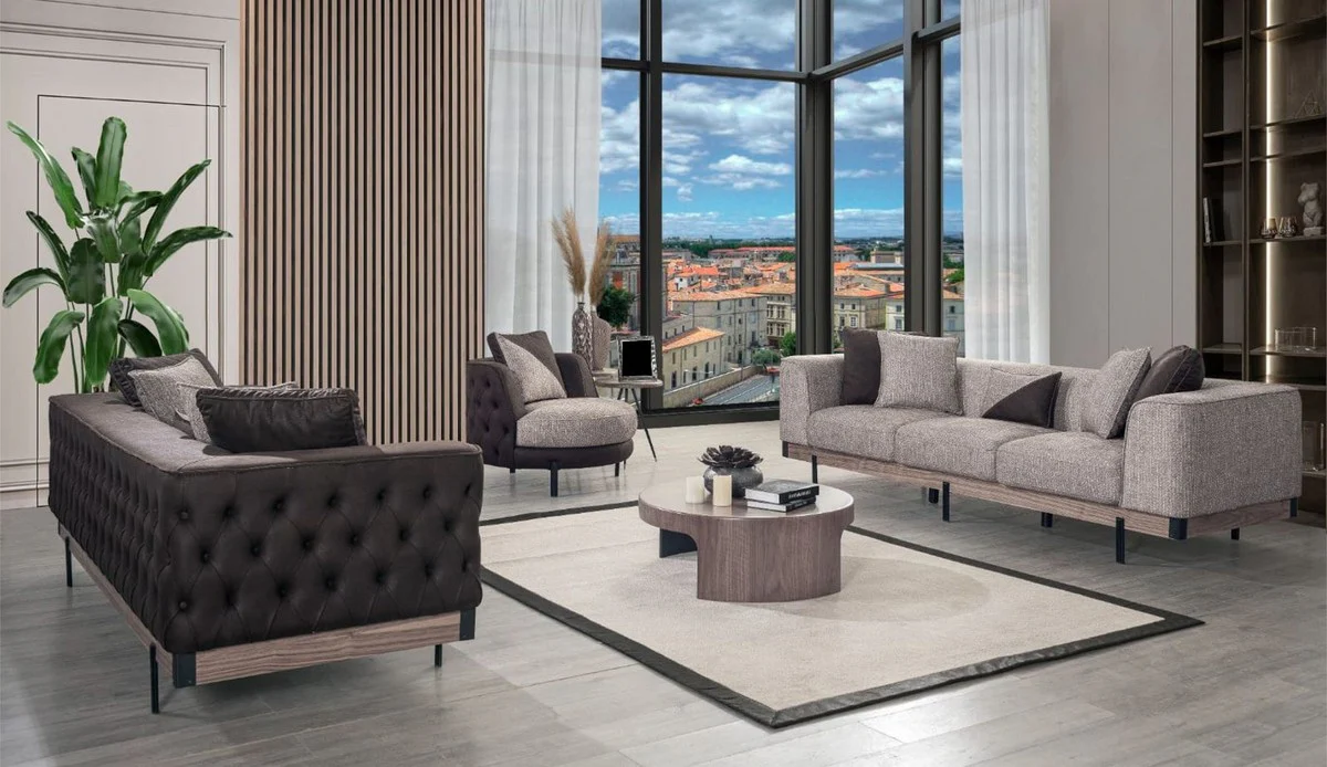 Luxury 4-seater sofa gray / brown / black 270 x 96 x H. 75 cm - living room sofa - hotel sofa - living room furniture - hotel furniture - luxury furniture - luxury furnishings - living room furnishings