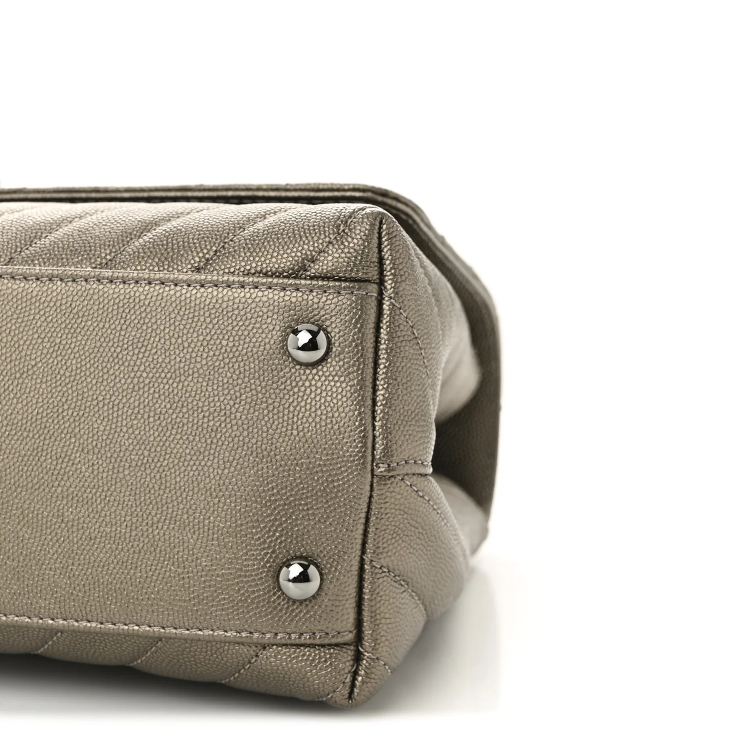 Metallic Caviar Chevron Quilted Small Coco Handle Flap Light Gold - Top Club