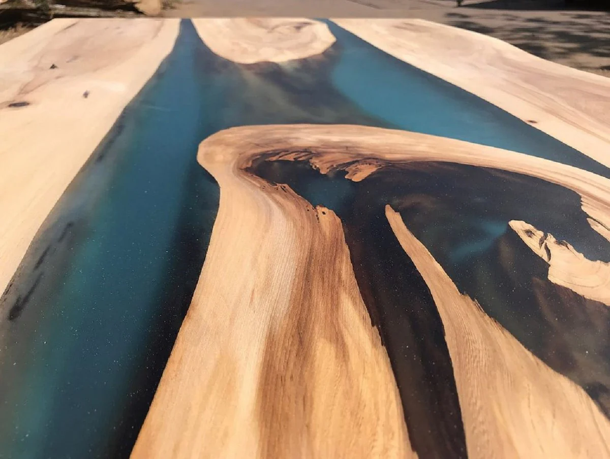 Luxury dining table natural / blue / black 160 cm