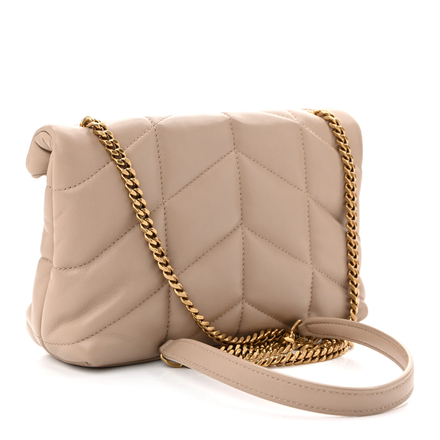 Lambskin Quilted Toy Loulou Puffer Monogram Chain Satchel Dark Beige - Top Club