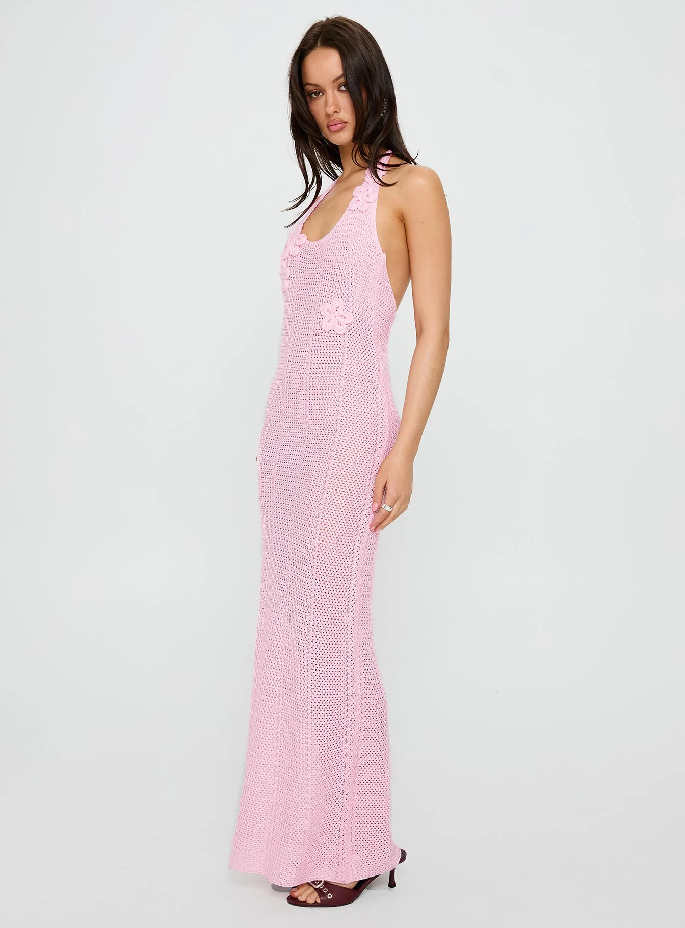 Nalanie Halter Crochet Maxi Dress Pink