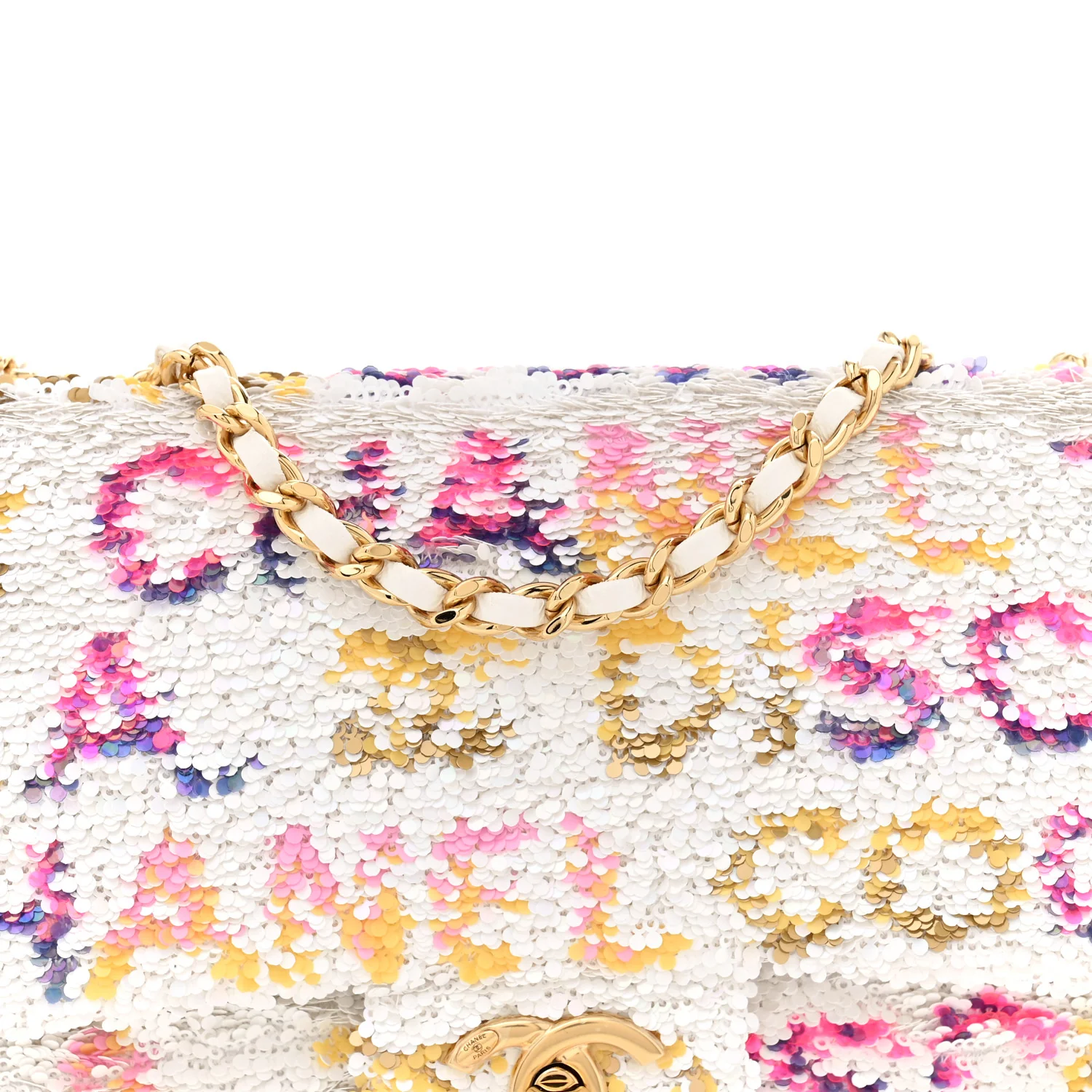 Sequin Logo CC Small Single Flap White Multicolor - Top Club