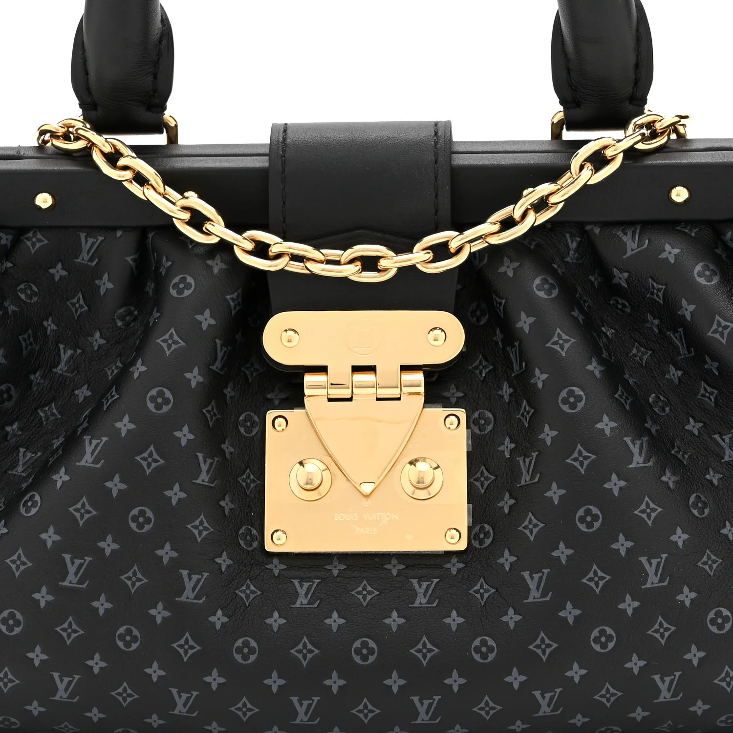 Calfskin Nanogram Embossed Clutch Black - Top Club