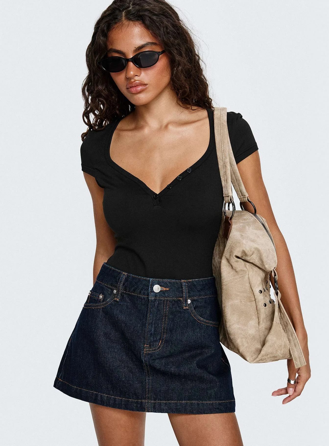Nicolina Low Rise Denim Mini Skirt Raw Denim