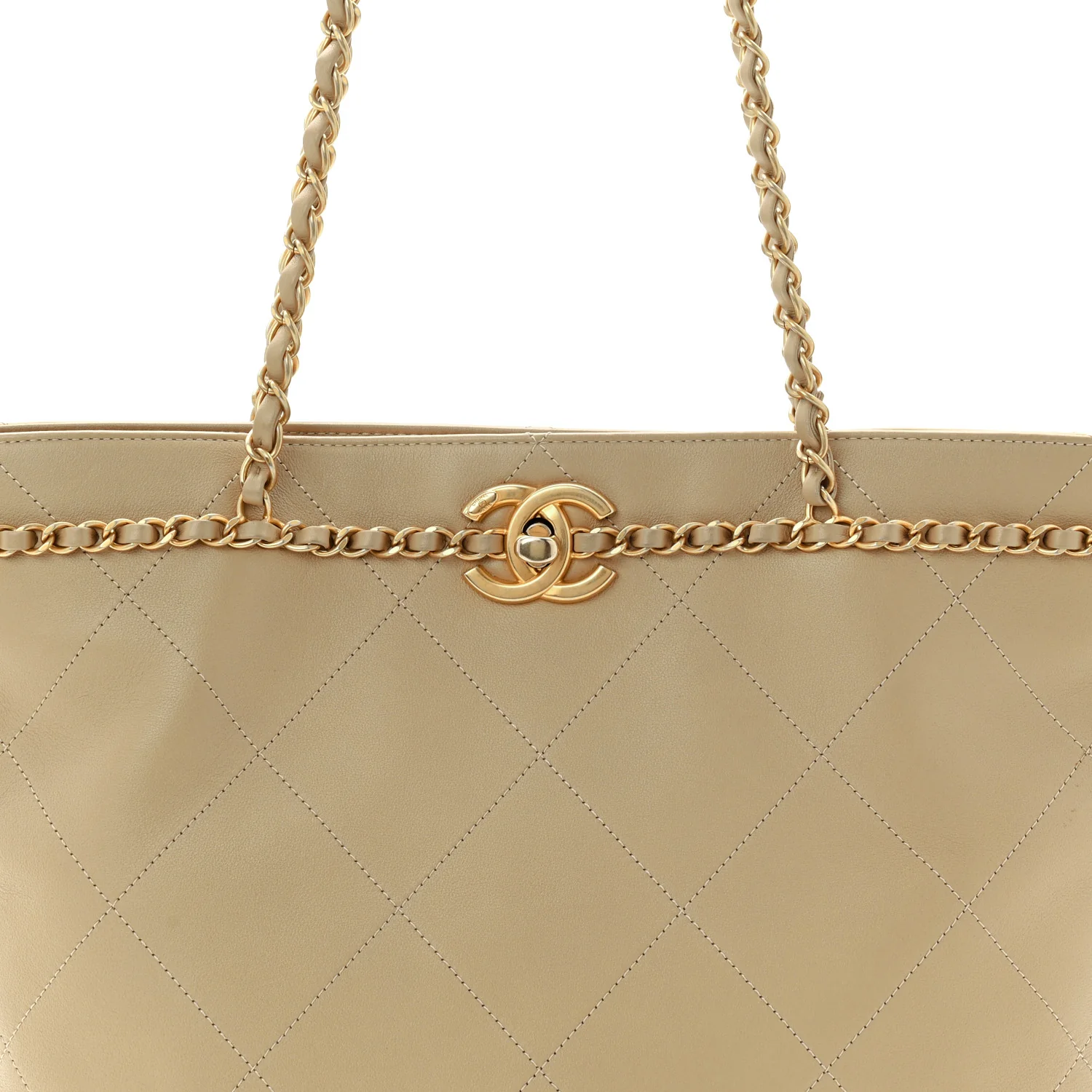 Calfskin Stitched Small Shopping Tote Dark Beige - Top Club