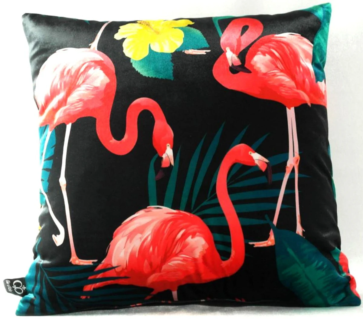 Luxury cushion Malibu Flamingos black / multicolored 45 x 45 cm - finest velvet fabric - decorative living room cushion