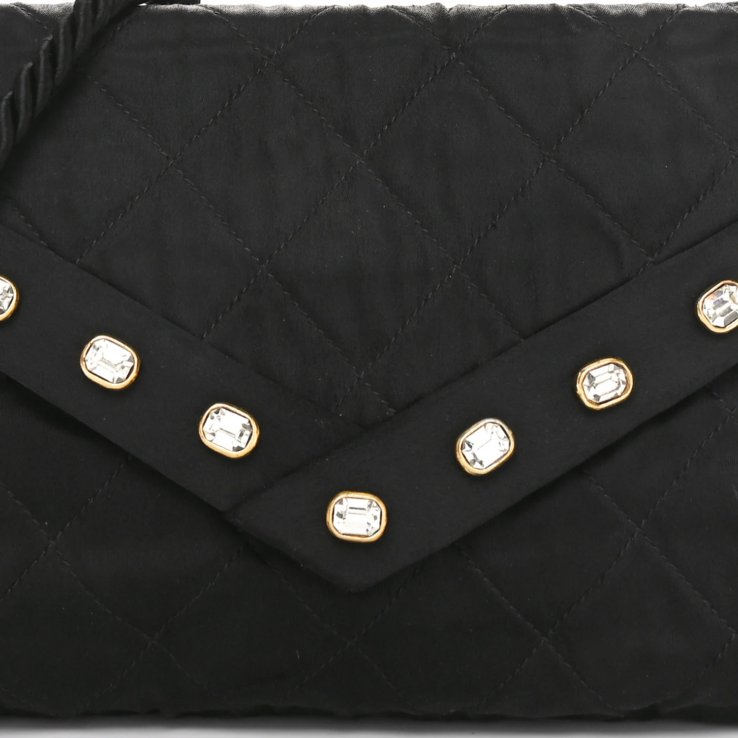 Fabric Quilted Crystal Envelope Small Flap Black - Top Club