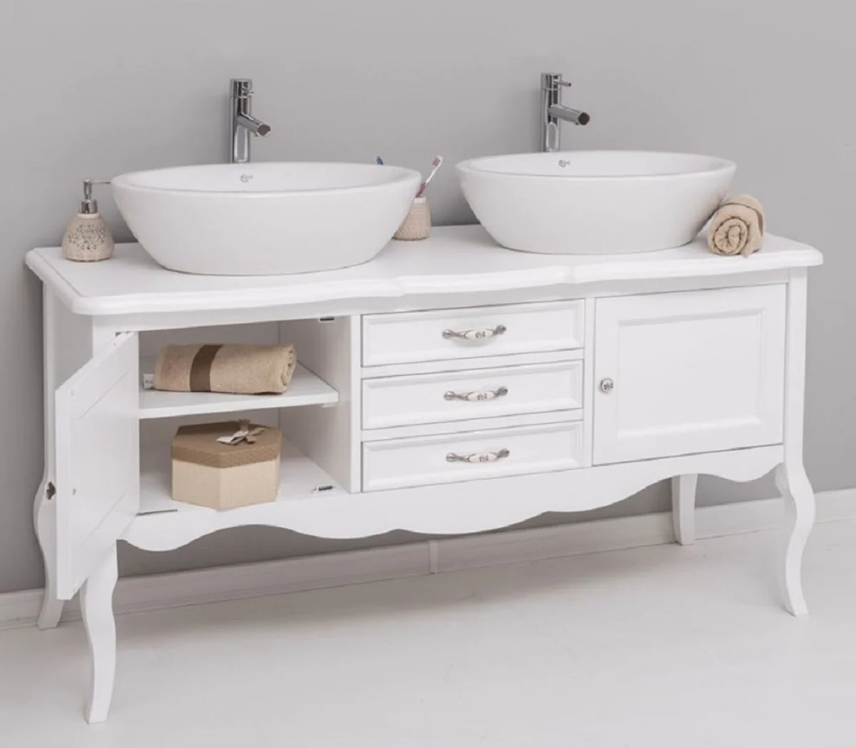 Country house style solid wood double washbasin white 150 cm - country house style bathroom furniture